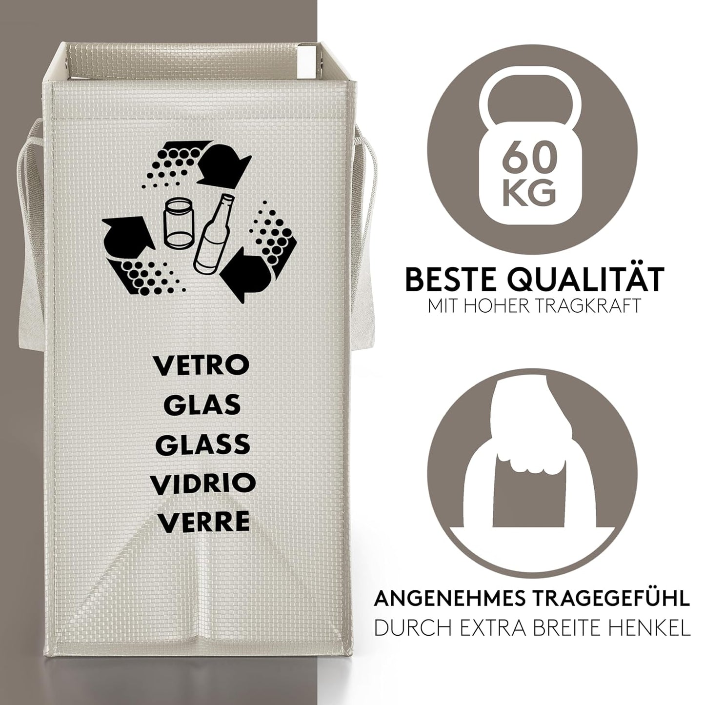 Mülltrennsystem - Taschen für Papier, Glas und Plastik, Grey Edition|Medio