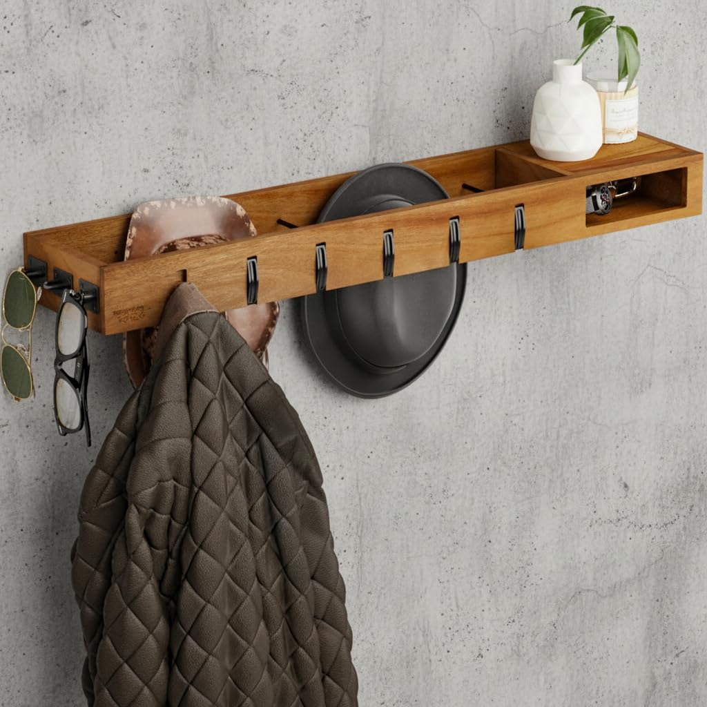4in1 Wandgarderobe mit Ablage und Kleiderstangen, Dunkelbraun (Akazie)