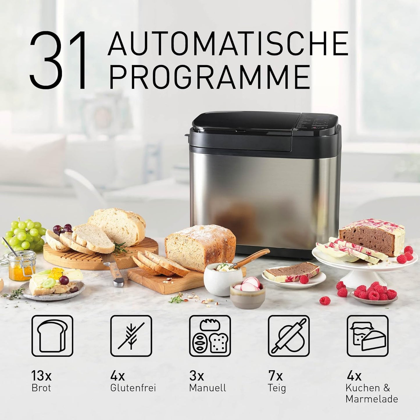 Vollautomatischer Brotbackautomat SD-YR2550, Edelstahl-optik