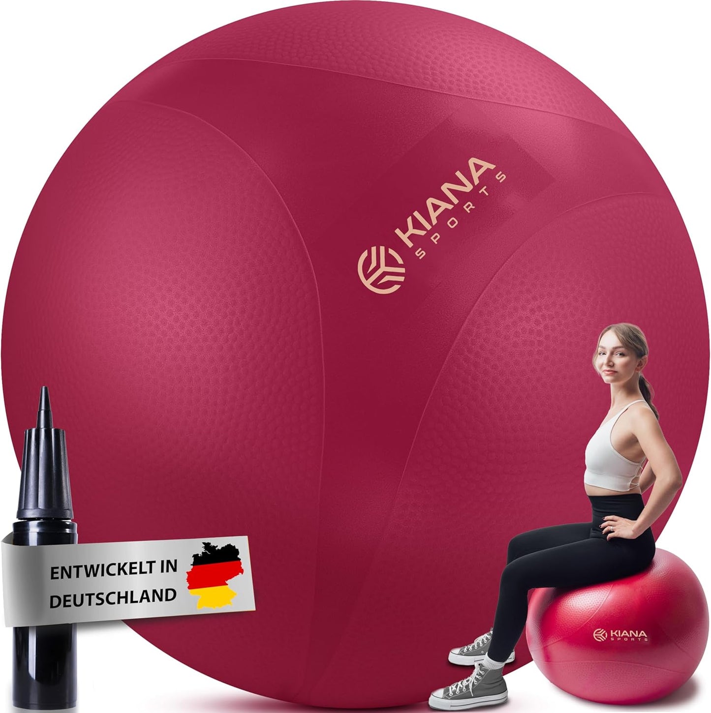 Gymnastikball mit Noppen & Pumpe, Weinrot XL (für Körpergröße ab 180 cm)