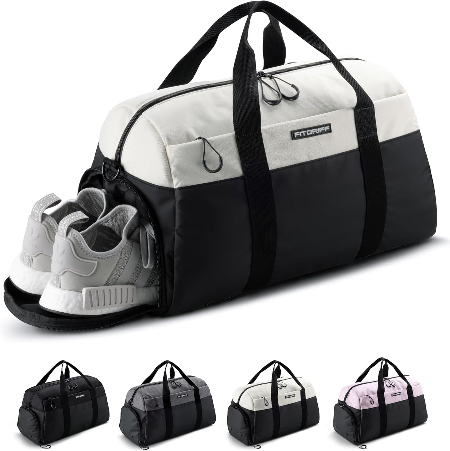 Sport- und Reisetasche mit Schuh- und Nassfach, Black / Creme White 47 x 25 x 27 cm (Small)