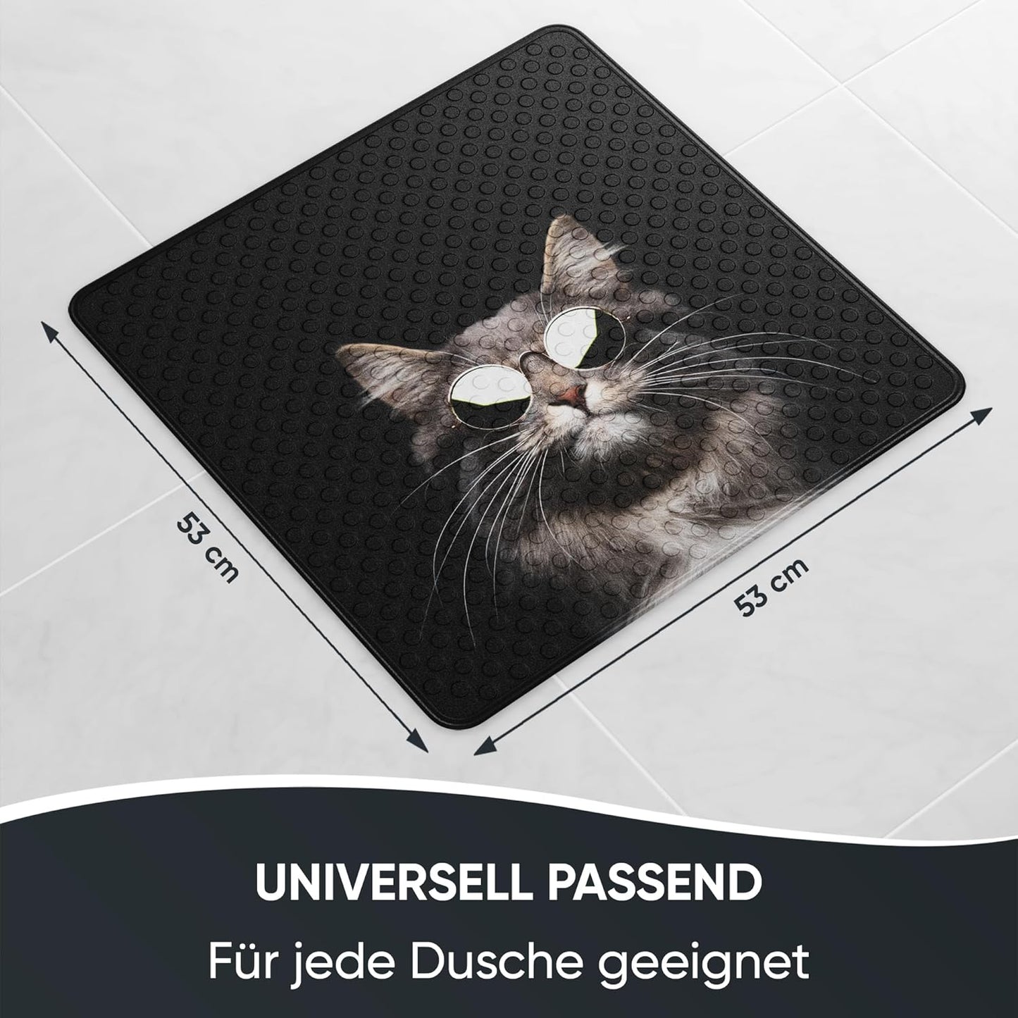 Rutschfeste Badematte 53 x 53 cm, maschinenwaschbar, Cool Cat