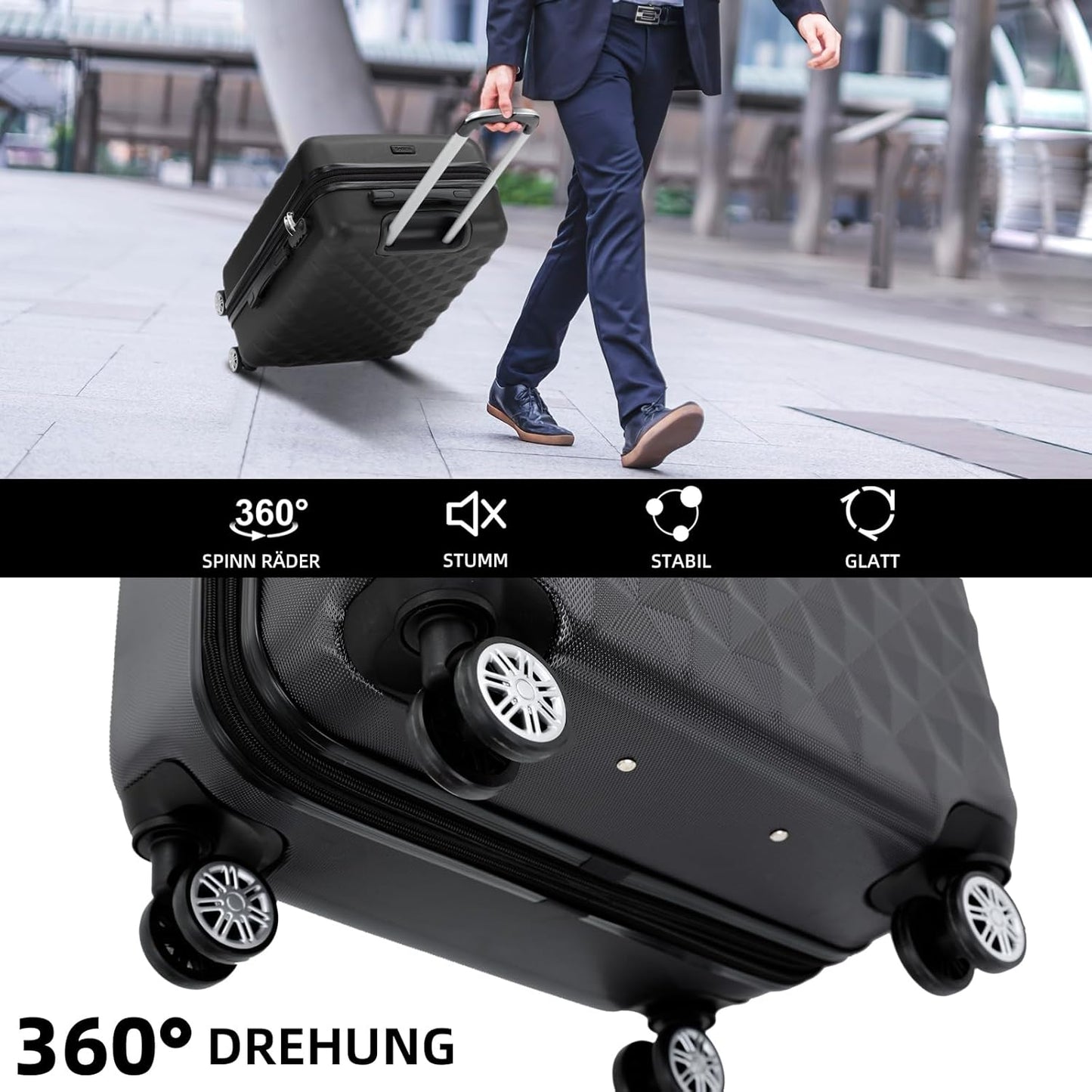 Zwillingsrollen Hartschalen-Trolley M, Schwarz M