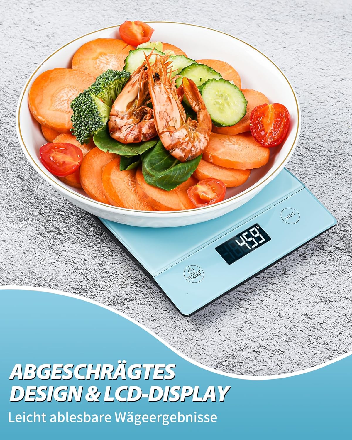 Digitale Küchenwaage mit 10kg Kapazität, Tara-Funktion, Blau-Glass