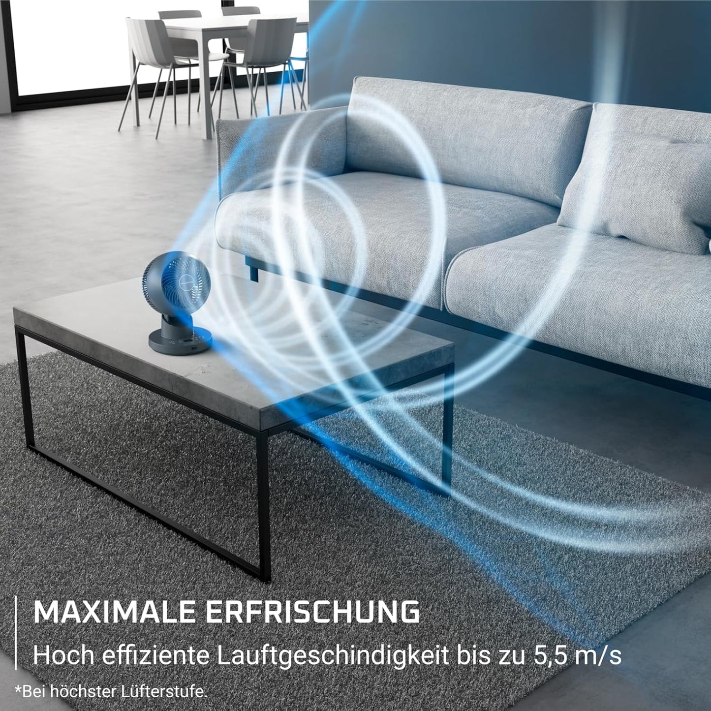 Turbo Swift Compact Tischventilator, 30 db/ 12 Geschwindigkeitsstufen Blau