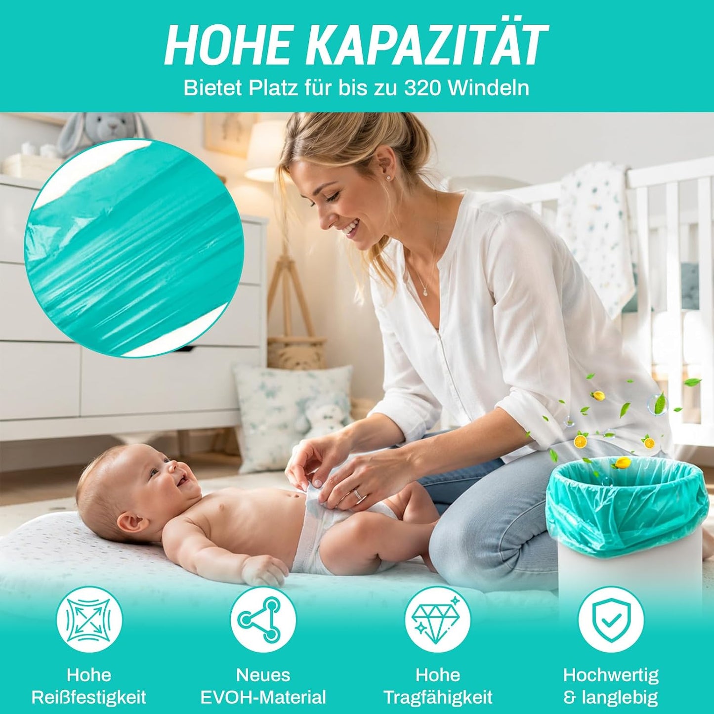 Nachfüllbeutel für Windeleimer (20 Stück), Seeblau,20 Stück