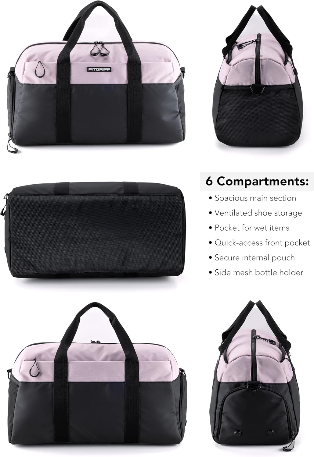 Sport- und Reisetasche mit Schuh- und Nassfach (Klein), Black / Pink 47 x 25 x 27 cm (Small)