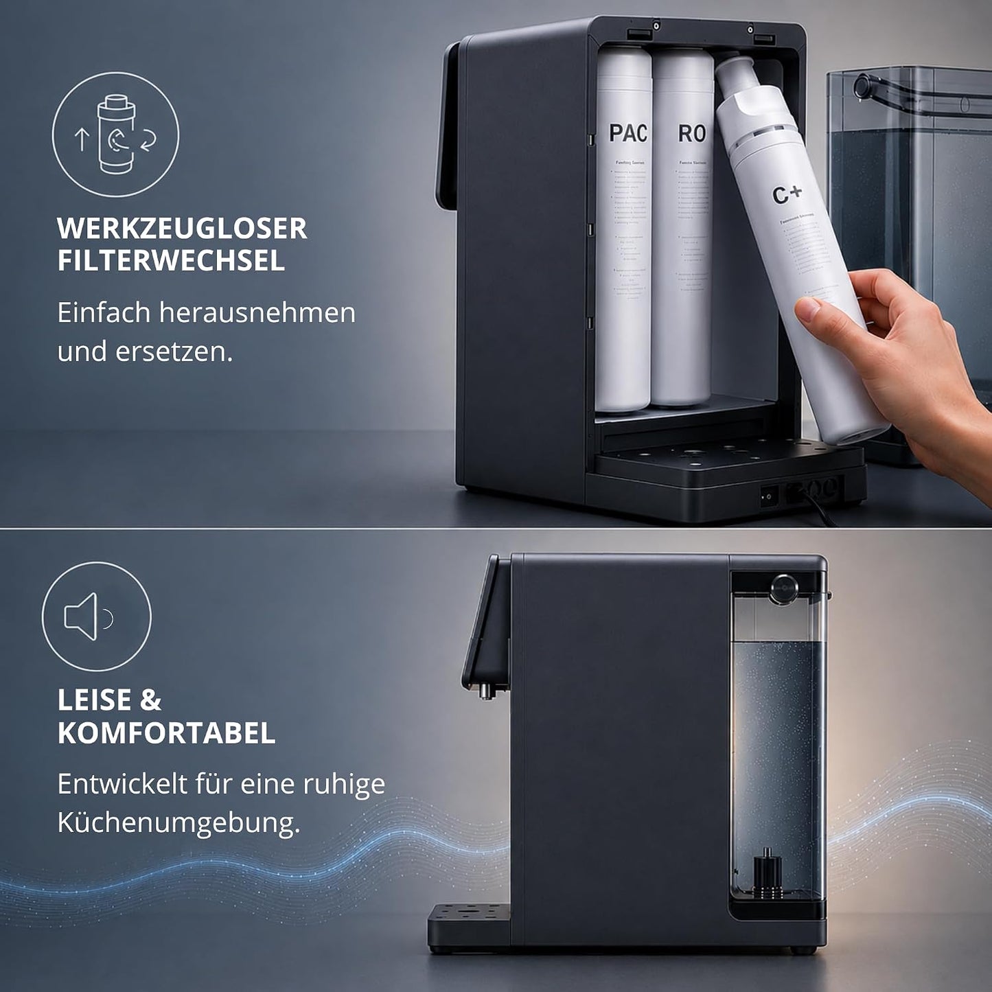 Auftisch Osmoseanlage mit UV-Licht & Heisswasserspender
