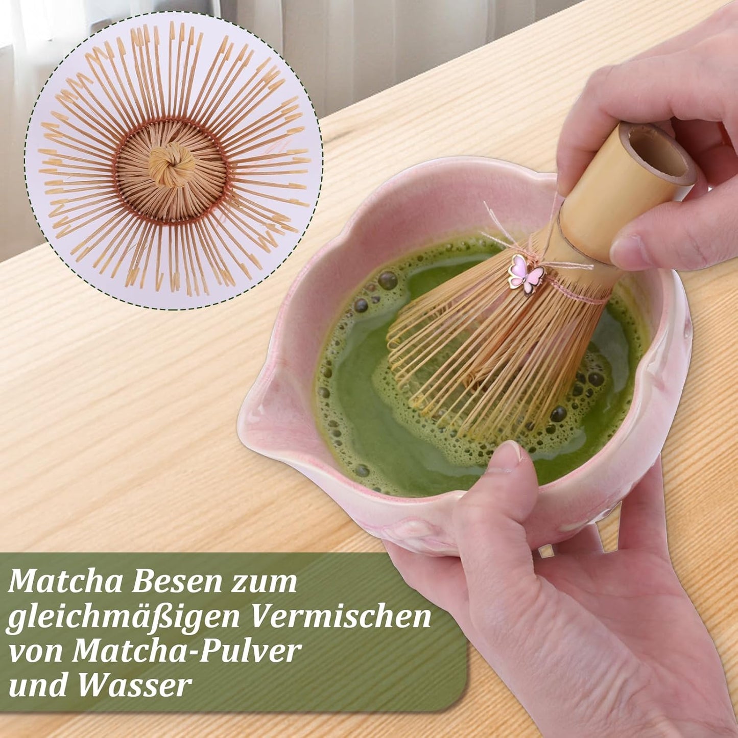 7-teiliges Matcha Tee-Set mit Bambusbesen