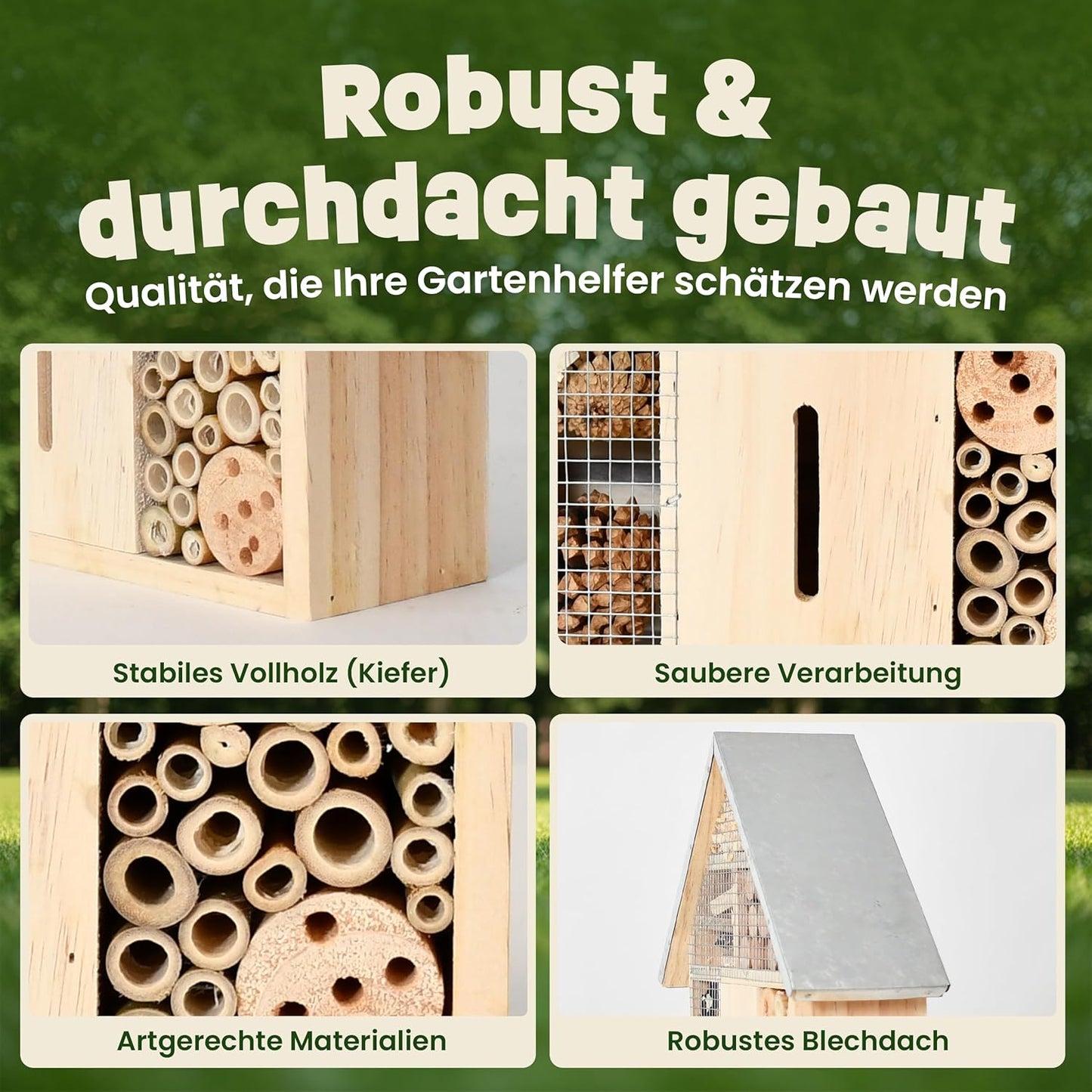 Kompaktes Insektenhotel mit Metalldach (27,3 cm), Kompaktes Insektenhotel – Metalldach (27,3 cm)