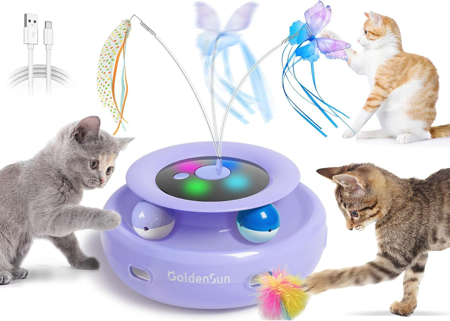 3 in 1 interaktives Katzenspielzeug, lila