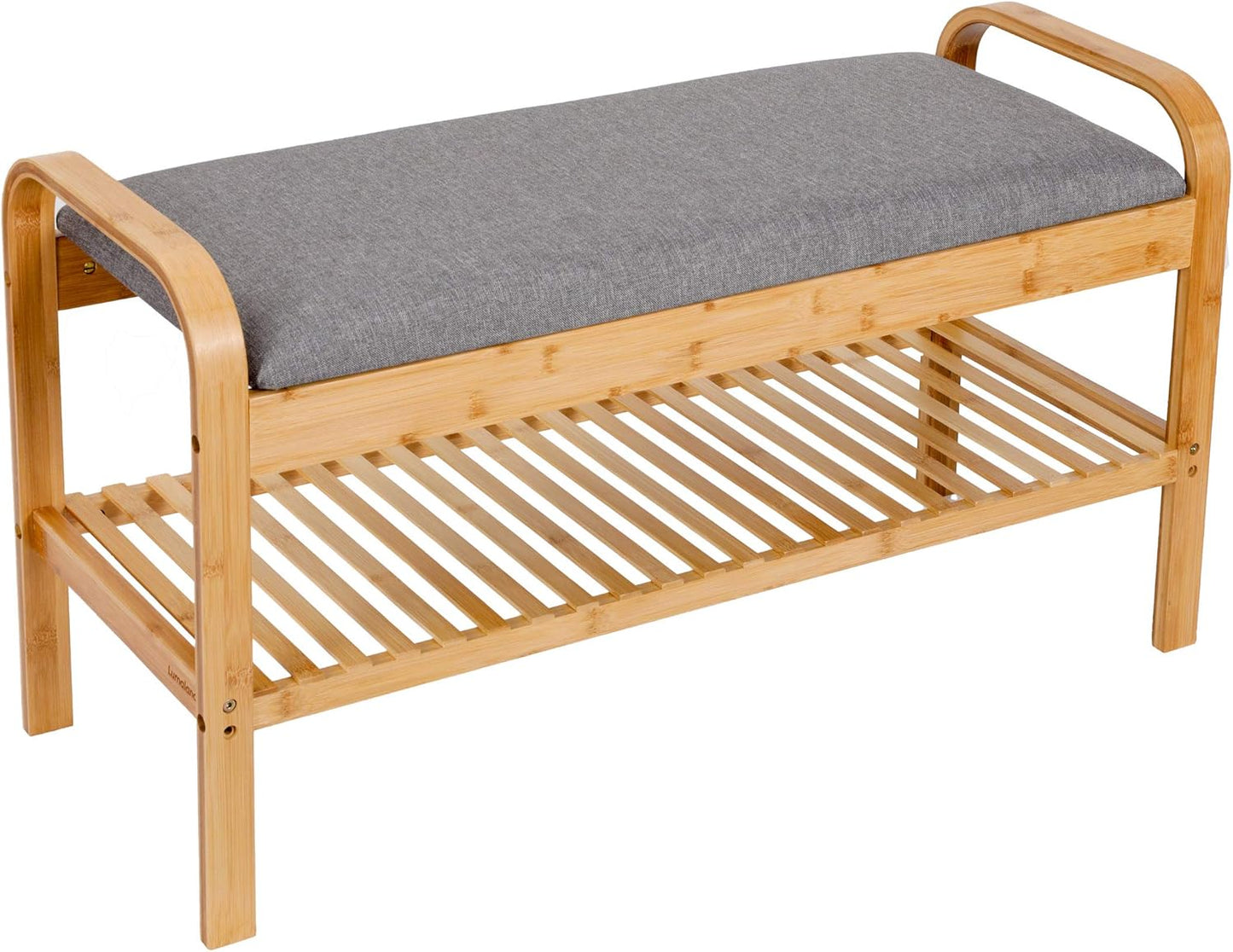 Schuhregal mit Sitzbank aus Bambus (2 Etagen), 2 Etagen (90 x 50 x 30 cm)