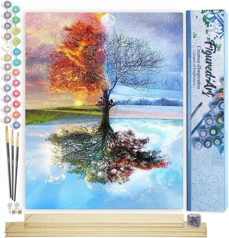 Malen nach Zahlen Baum in vier Jahreszeiten, 40 x 50 cm, Baum in vier Jahreszeiten 40x50cm Mit Keilrahmen (nicht gespannt)