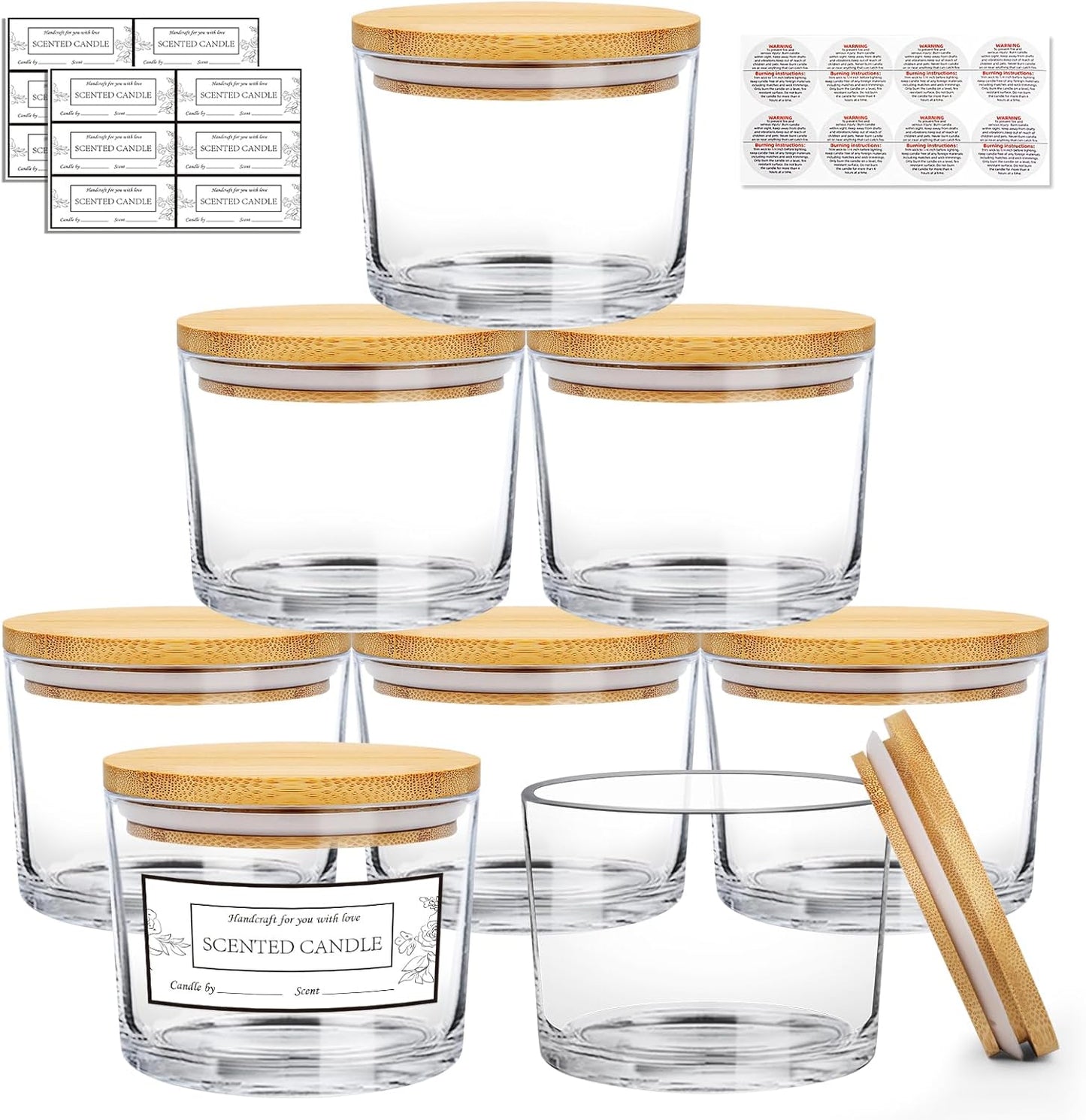 Klarglas-Kerzengläser-Set mit Bambusdeckel, Transparent-340 Ml