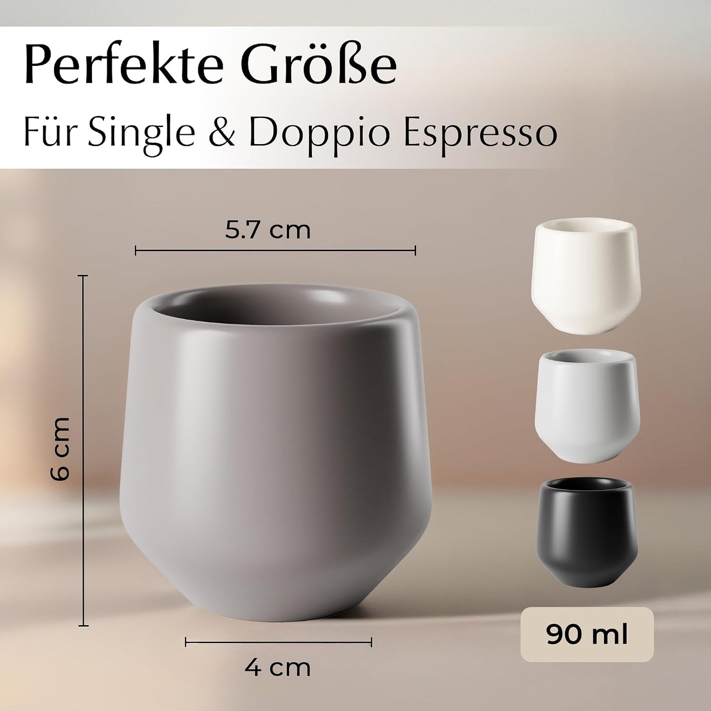 4er-Set Espressotassen ohne Henkel, Steingrau