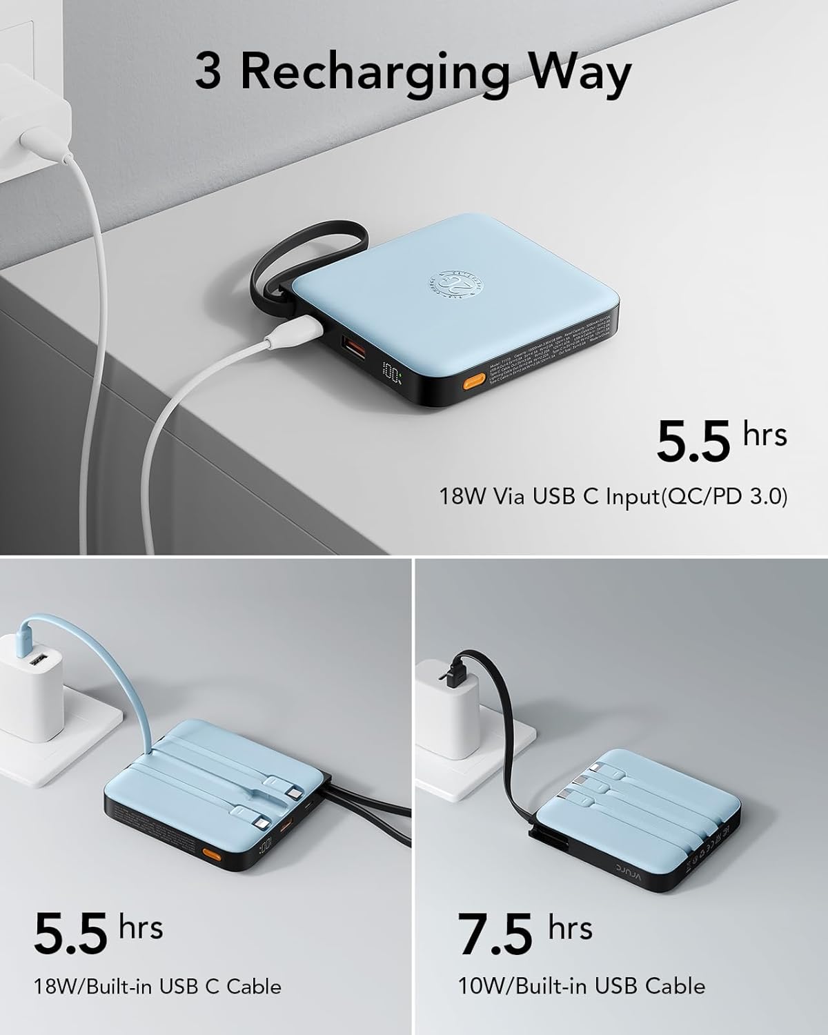 Powerbank mit Schnellladefunktion, Blau
