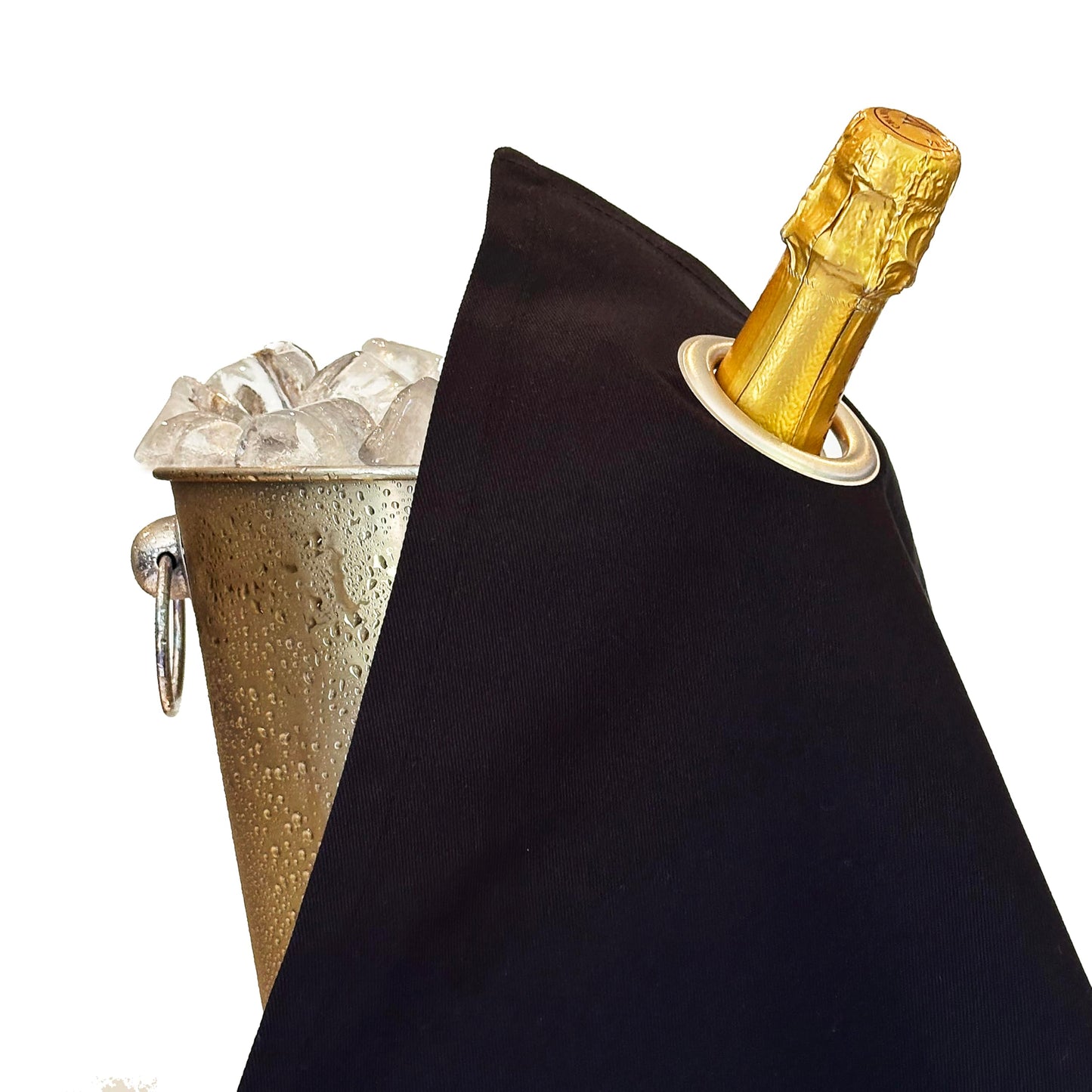 Flaschentuch CL-42 mit Metallring für Eiskübel, Schwarz mit Silbernem Metallring 1 Stück