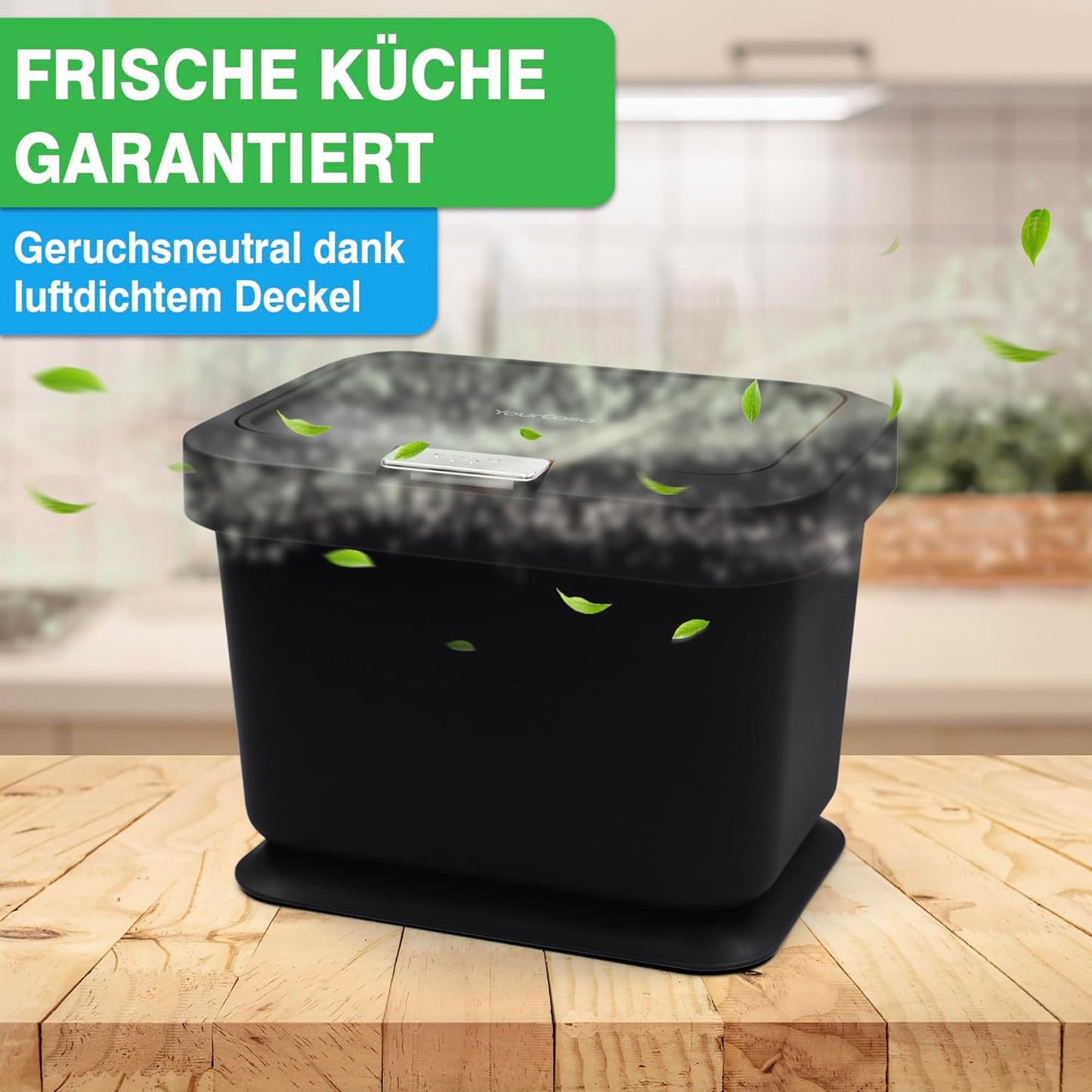 Biomülleimer mit Knopfdruck-Deckel, Schwarz