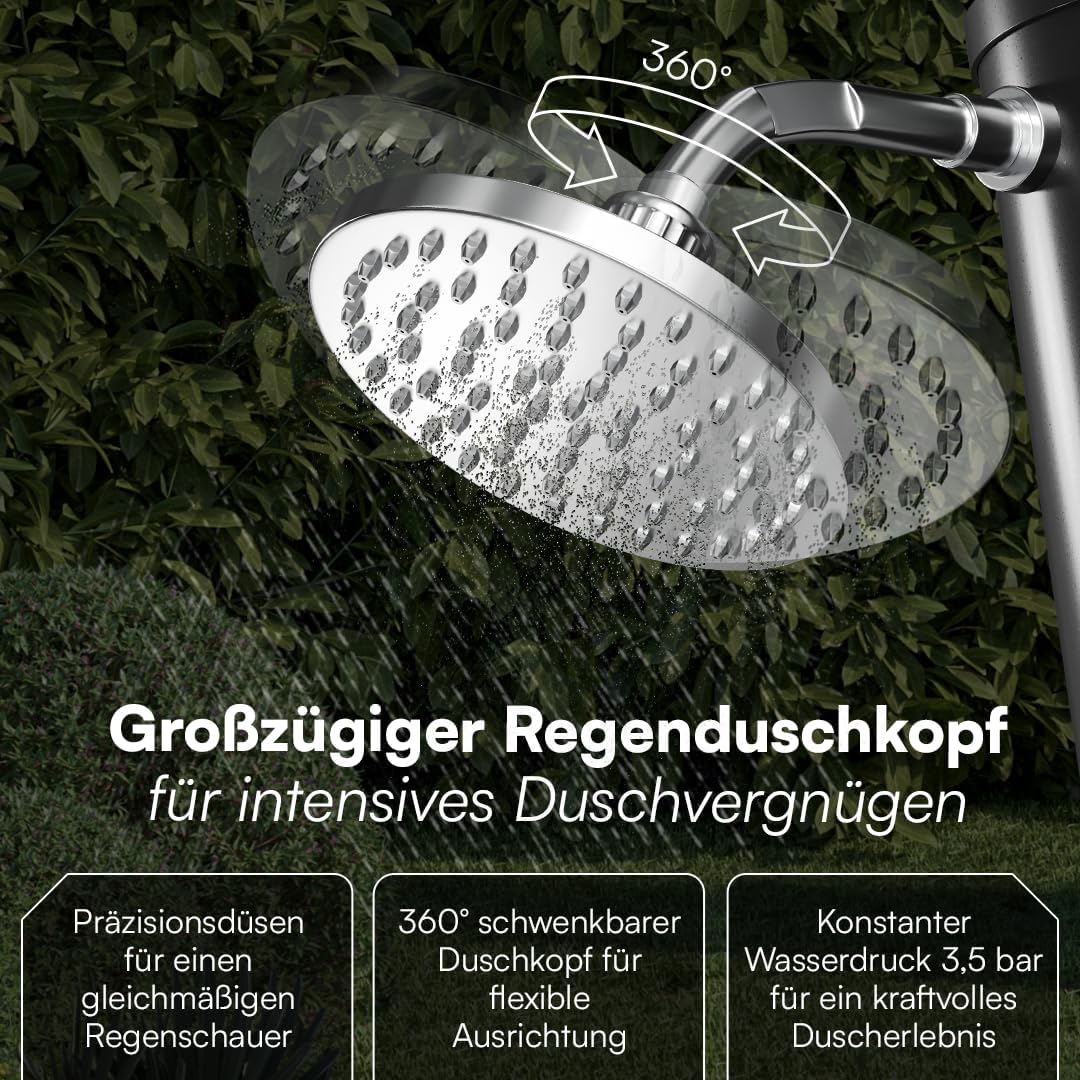 Solar Gartendusche Velion mit Fuss- und Regenduschkopf, 20L ohne Boden