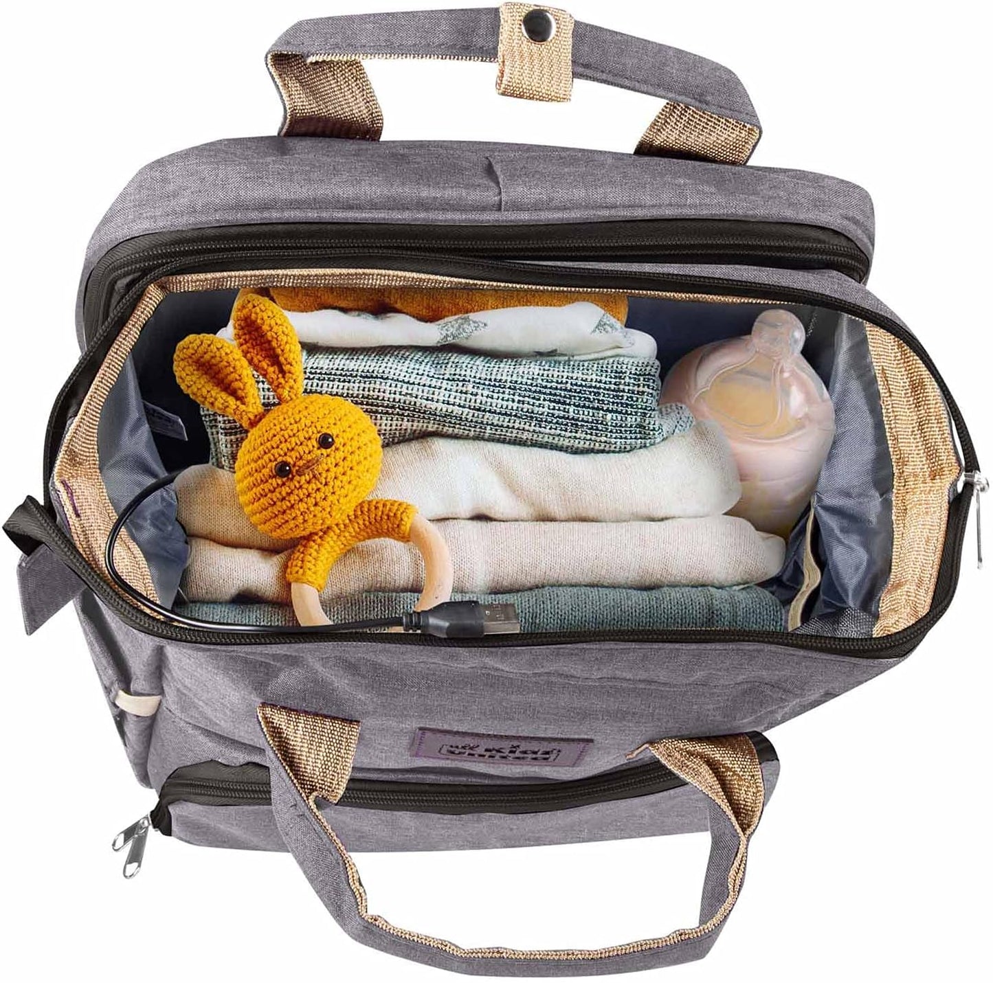 Baby-Wickelrucksack mit integriertem Kinderbett, Grau