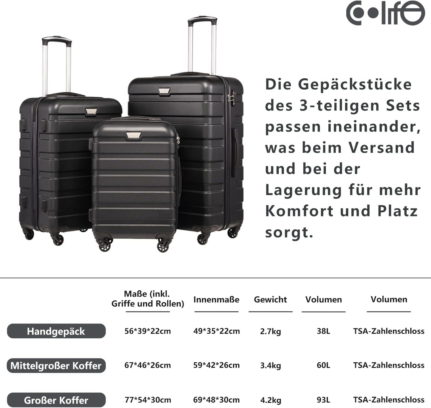 Hartschalenkoffer mit TSA-Schloss, Mittelgroßer Koffer Helles Silber