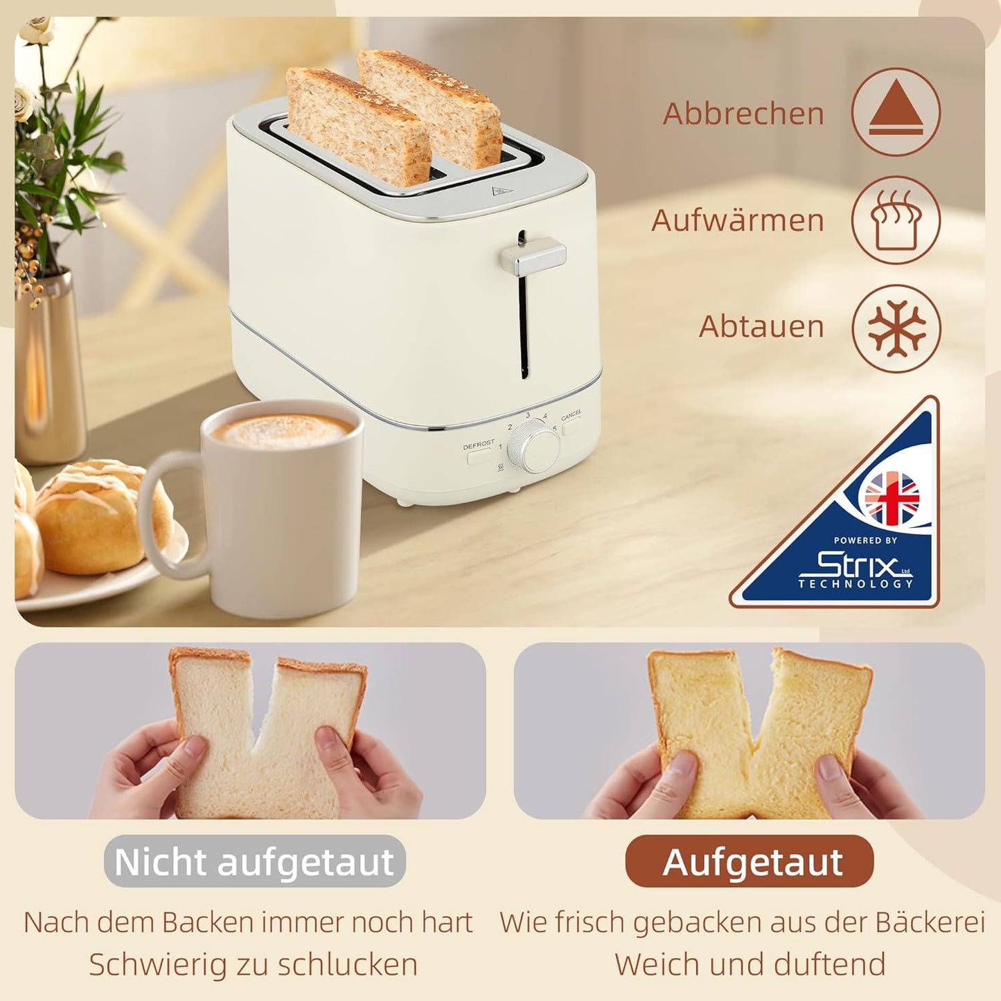Wasserkocher Toaster Frühstücks-Set mit Kalkfilter, Beige