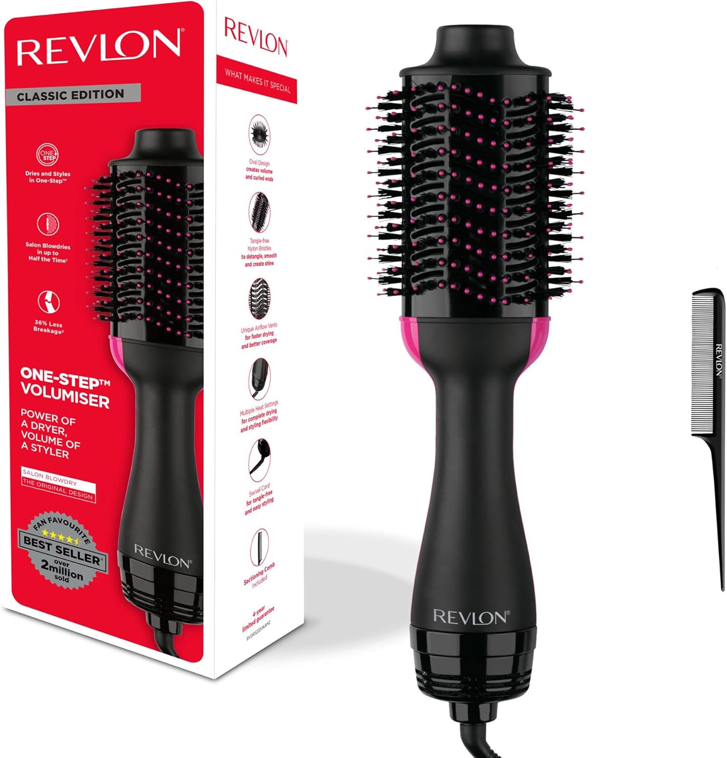 Salon One-Step - Haartrockner & Volumiser mit Kamm, Original mit Kamm zum Abteilen