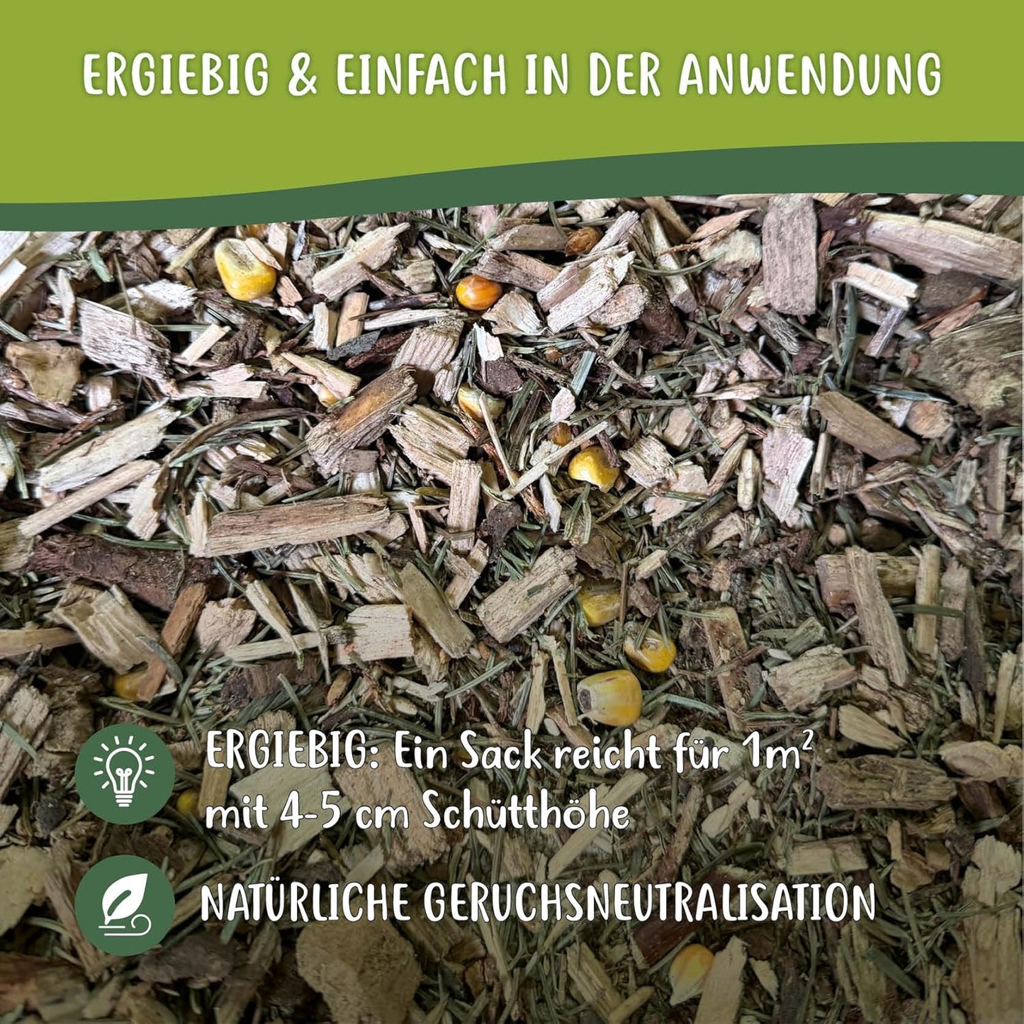 3er-Set Waldboden Einstreu für Hühner & Wachteln, mit Mais 40 Liter (3er Pack)