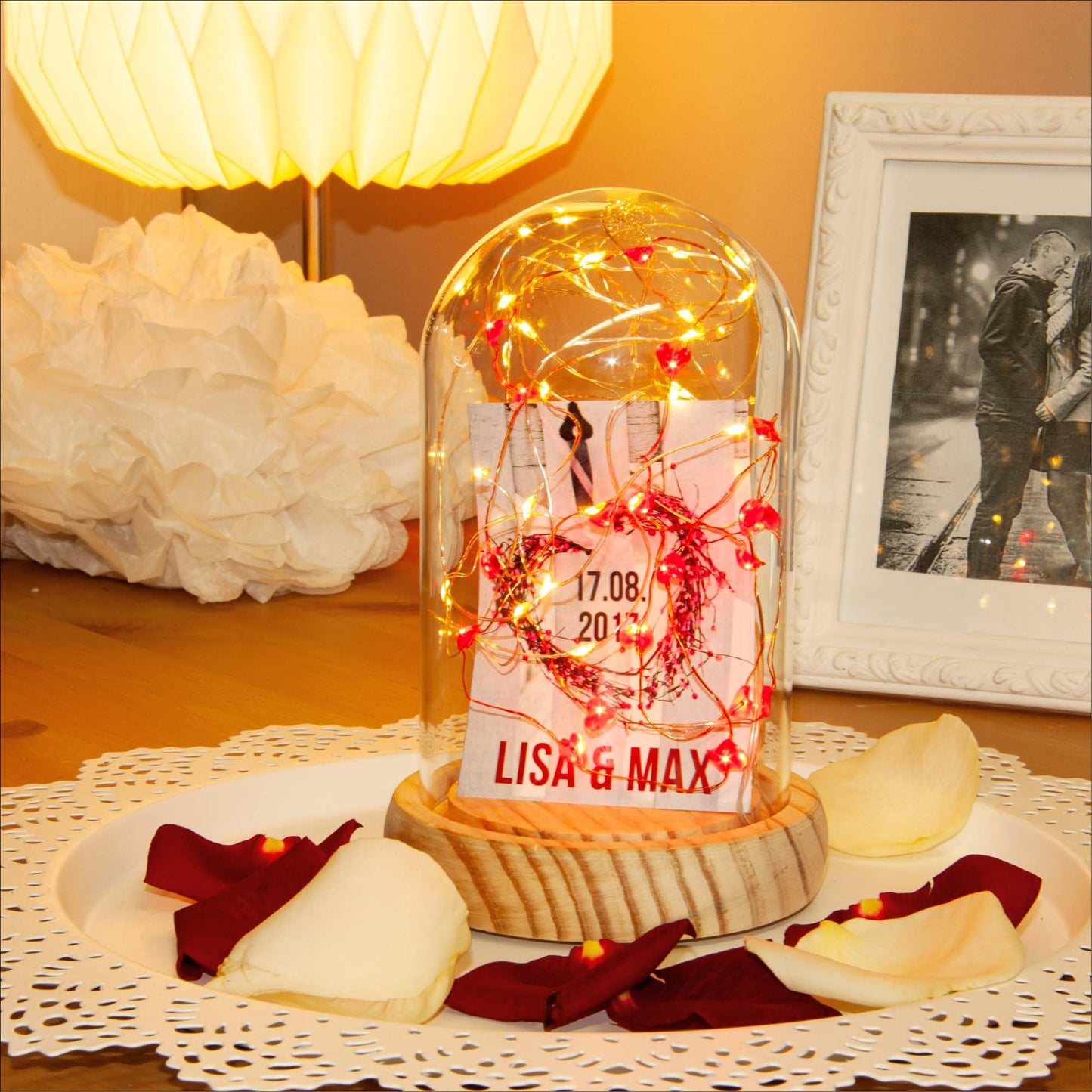 DIY Glasglocken-Set mit Herzlichterkette, 50 LEDs, Glasglocke mit Herzlichterkette Set