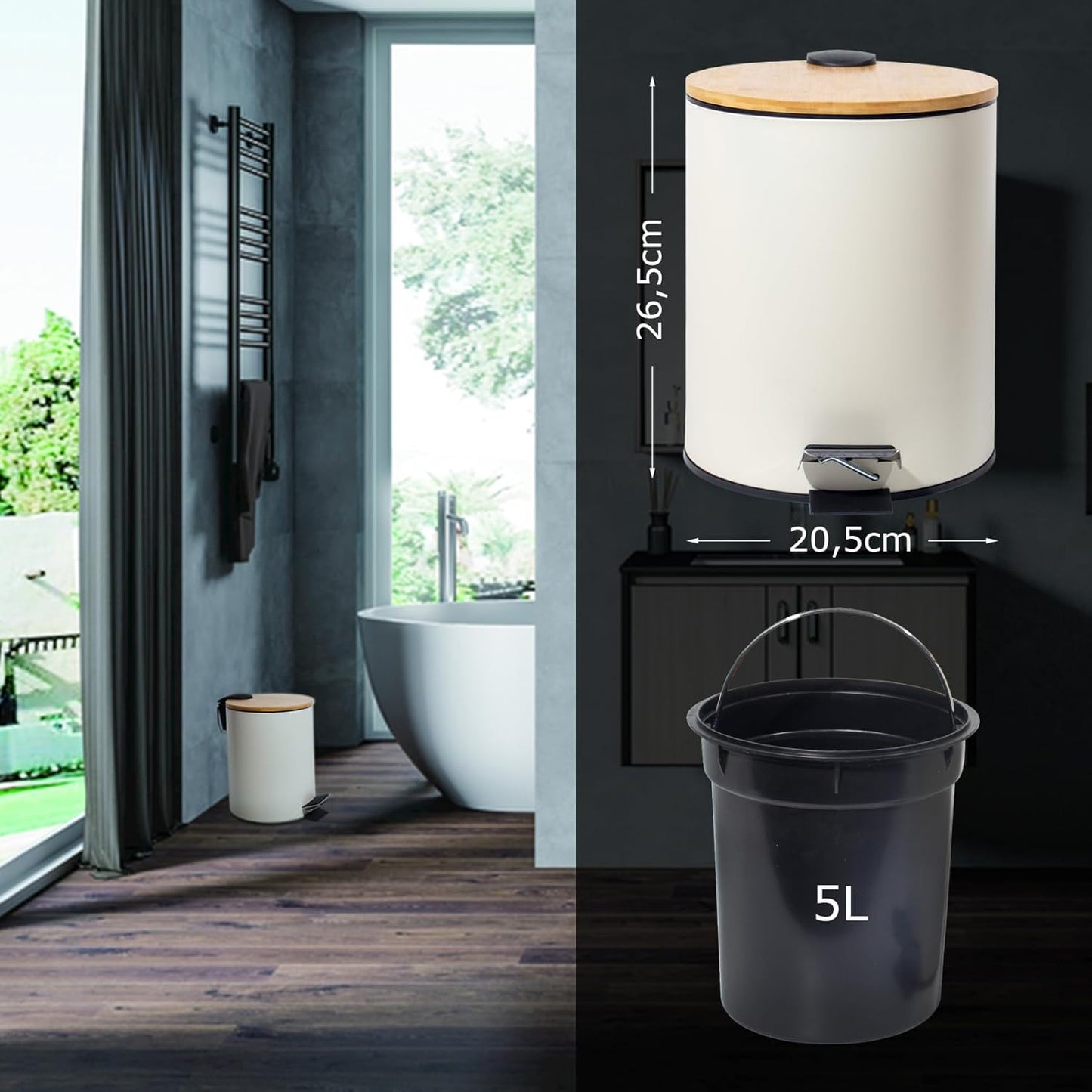 Kosmetikeimer mit Absenkautomatik, Beige 5L
