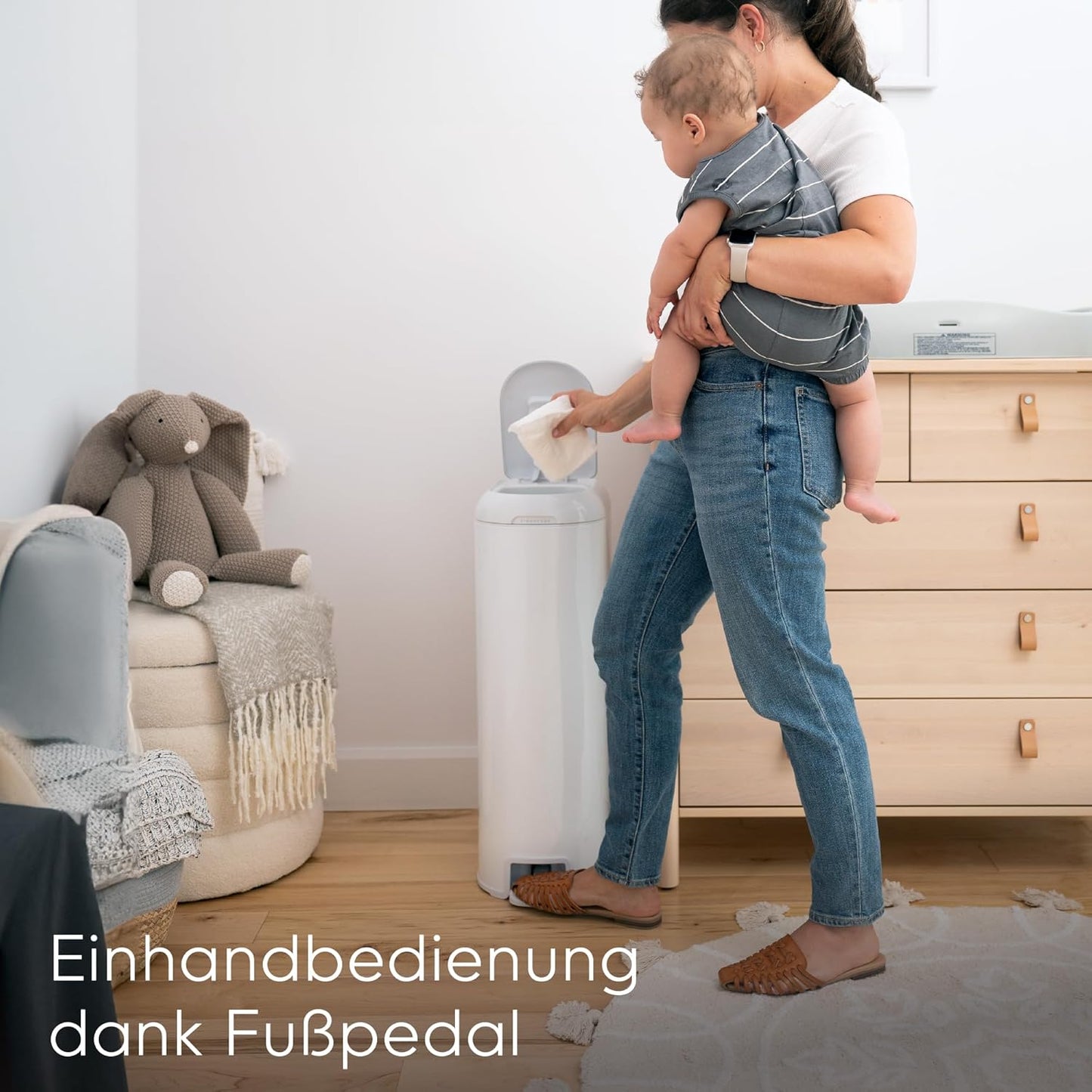 Windeleimer mit Fusspedal und abreissbaren Beuteln, Weiß