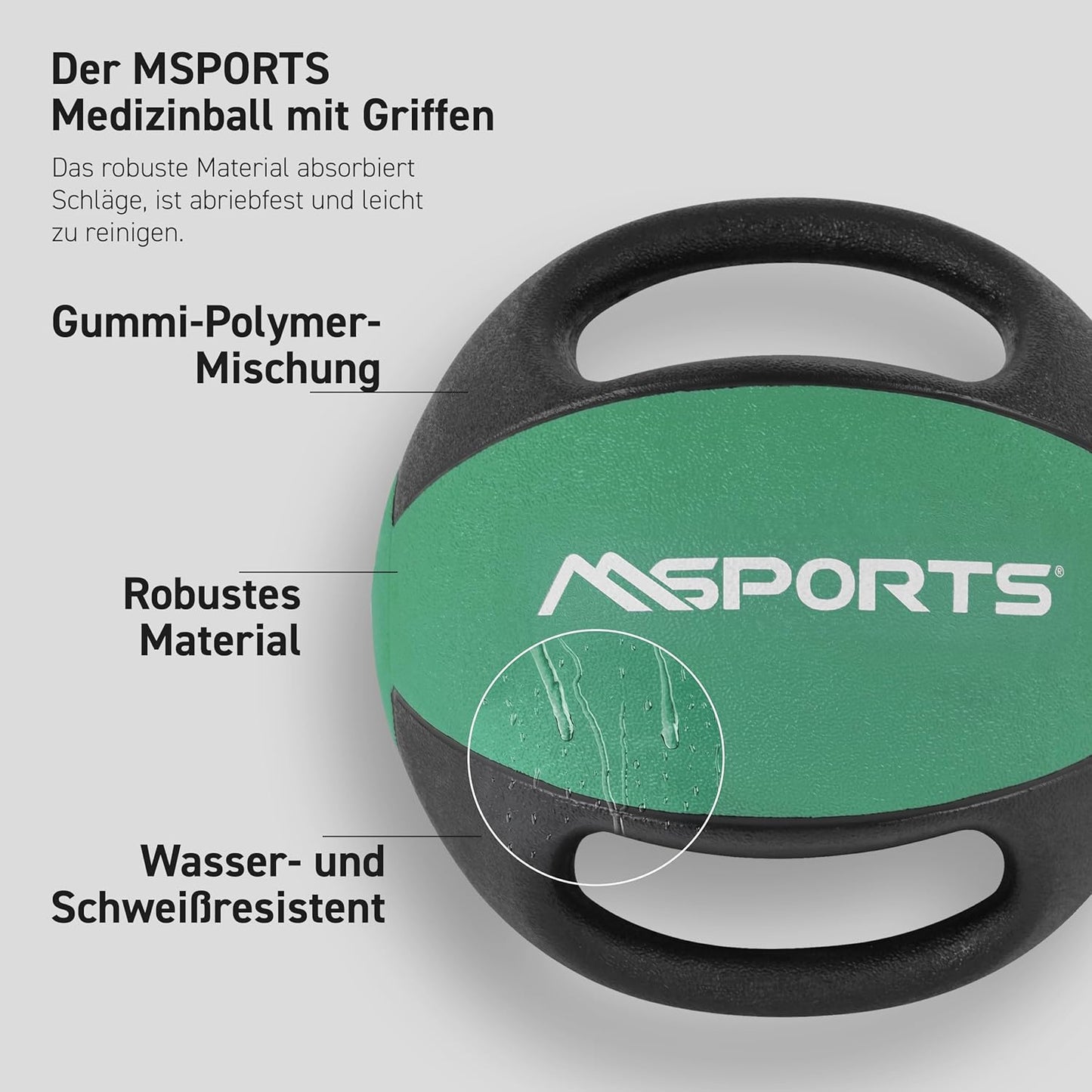 Medizinball mit Griffen, 9 kg - Smaragdgrün