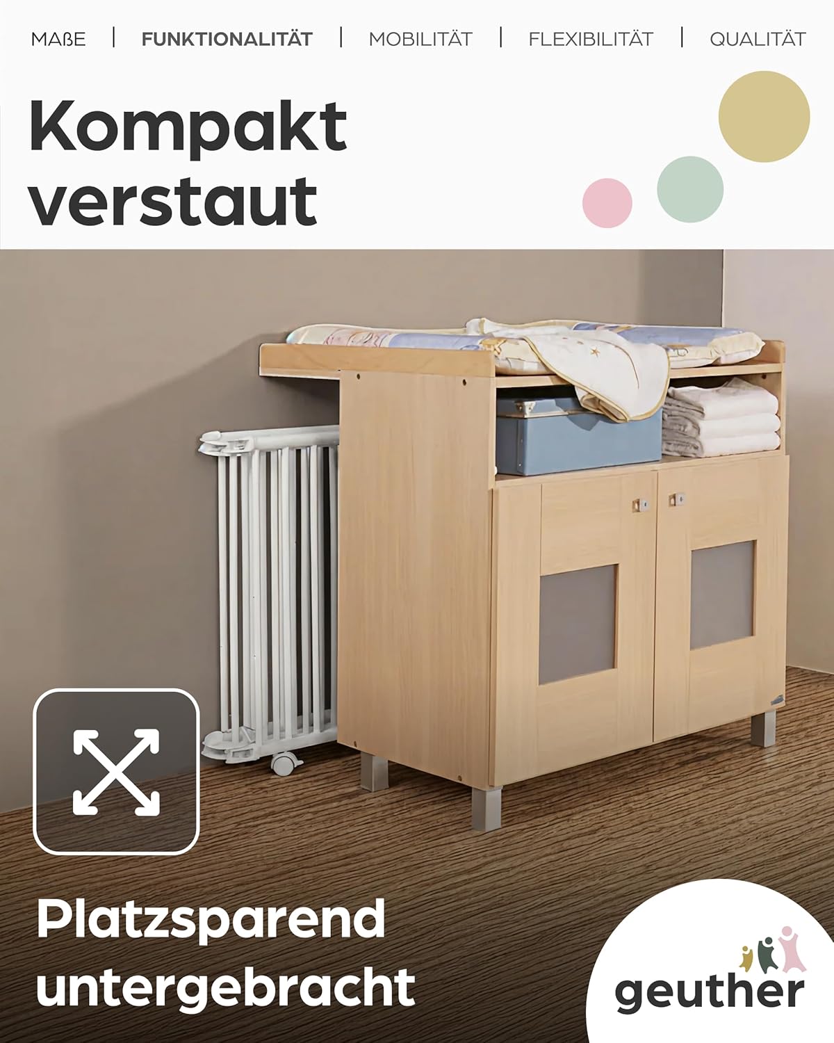 Höhenverstellbares Baby-Laufgitter Lucilee, Mint 76 cm x 97 cm Weiss