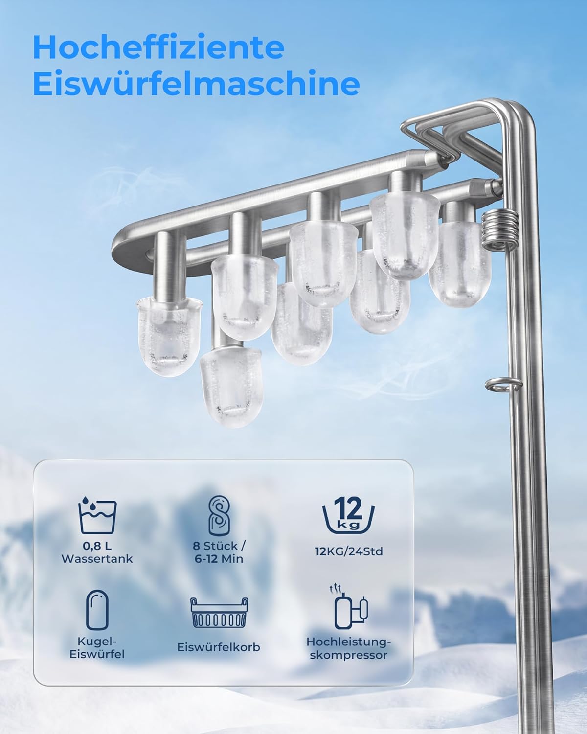 Eiswürfelmaschine mit Selbstreinigung, Schwarz
