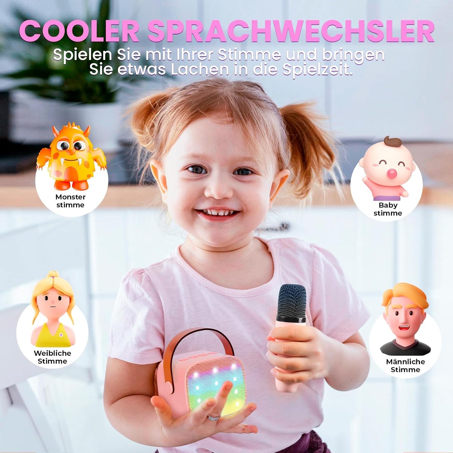 Karaoke-Maschine mit 2 Mikrofonen für Kinder, Ballerina Rosa-2 Mikrofone