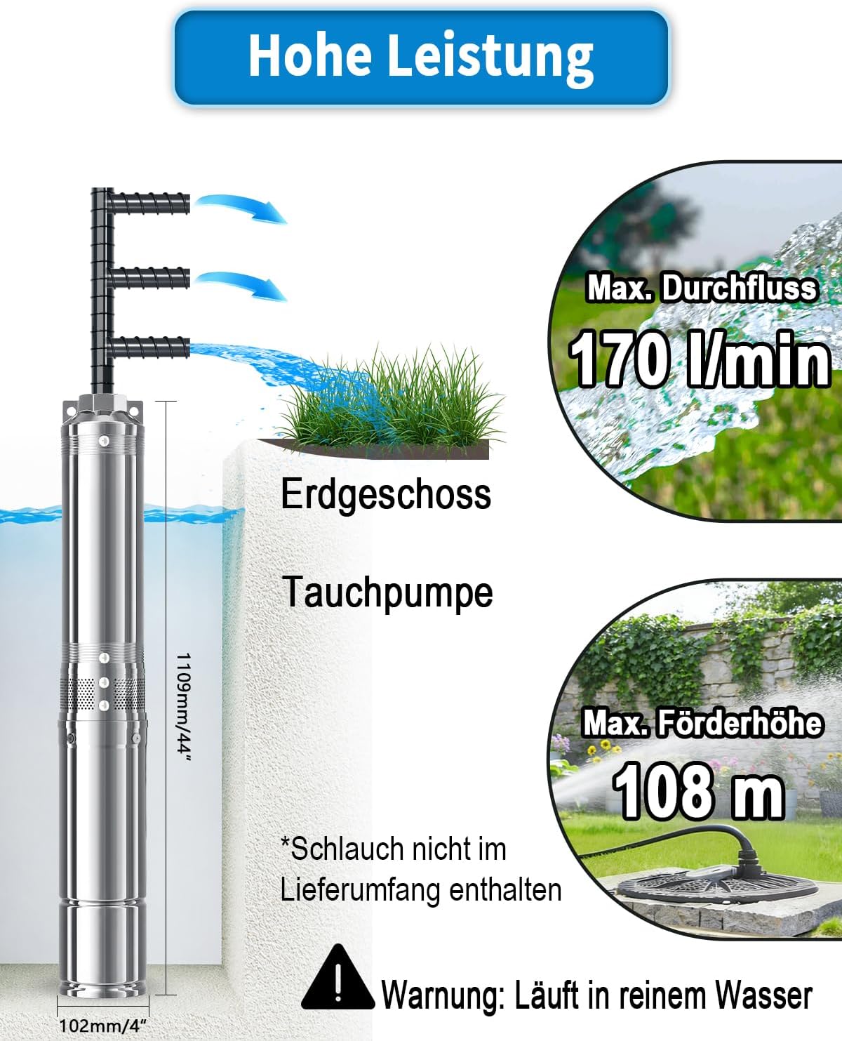 Tiefbrunnenpumpe, 170 L/min 108M