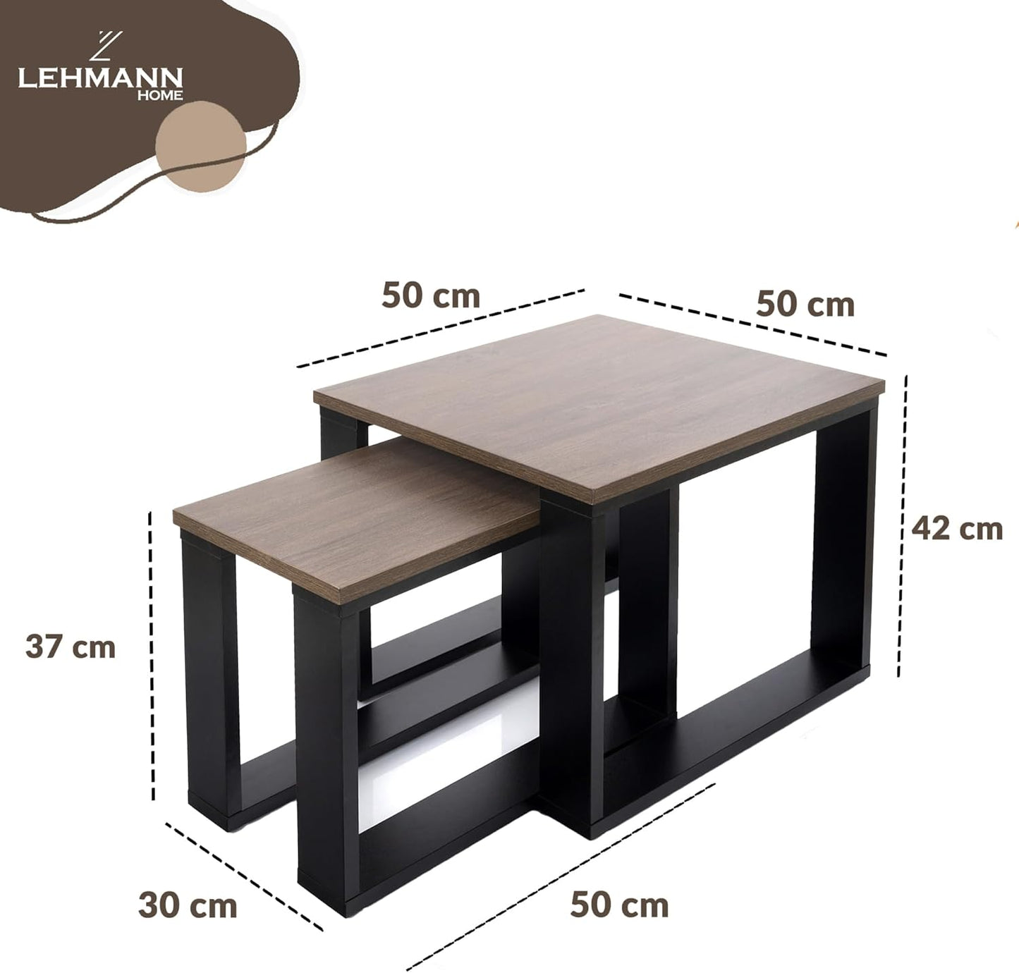 2er-Set Couchtisch, Braune Eiche