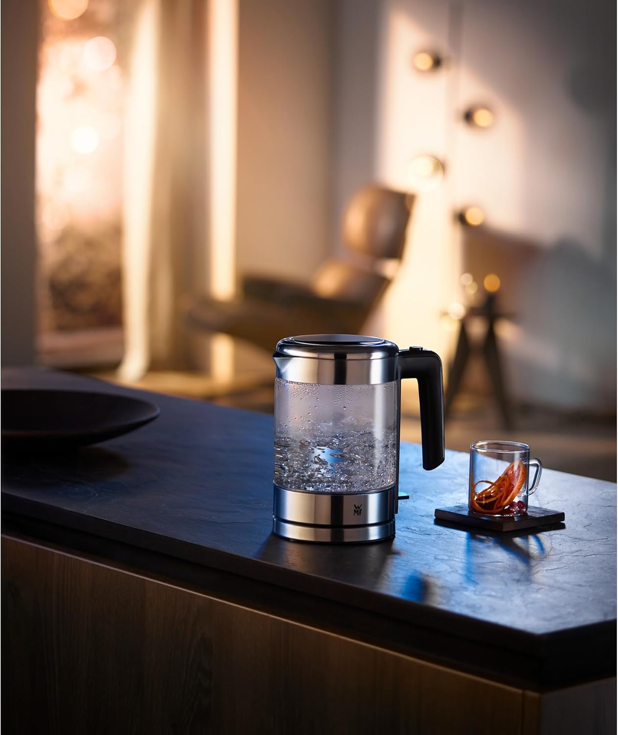 Küchenminis Glas-Wasserkocher mit Kalkfilter, Cromargan Matt, Single