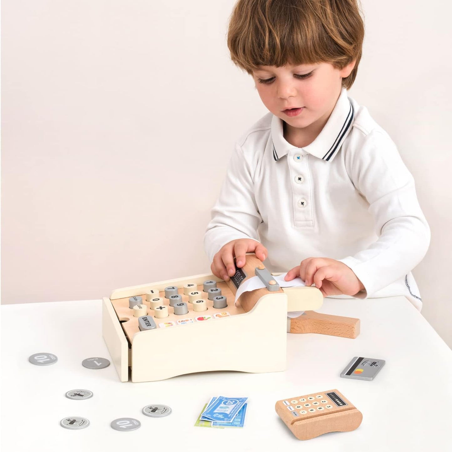 Spiel-Kasse mit Spielgeld und Zubehör, Weiß