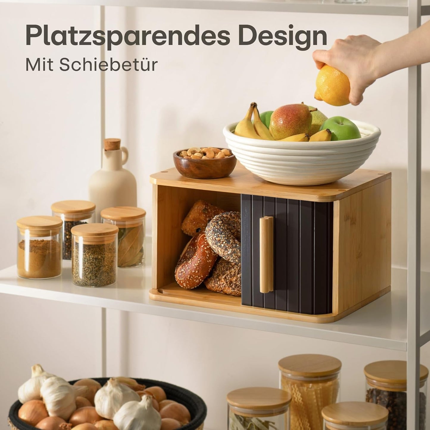 Brotkasten mit Schiebetür, Schwarz