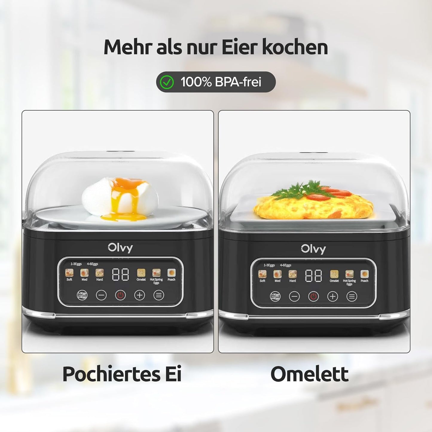 Automatischer Eierkocher mit Dampfgarer und LCD-Timer