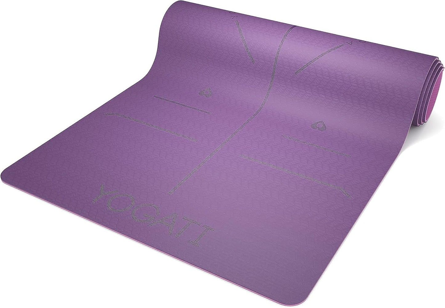 Yogamatte mit Körperausrichtungspunkten, Lila