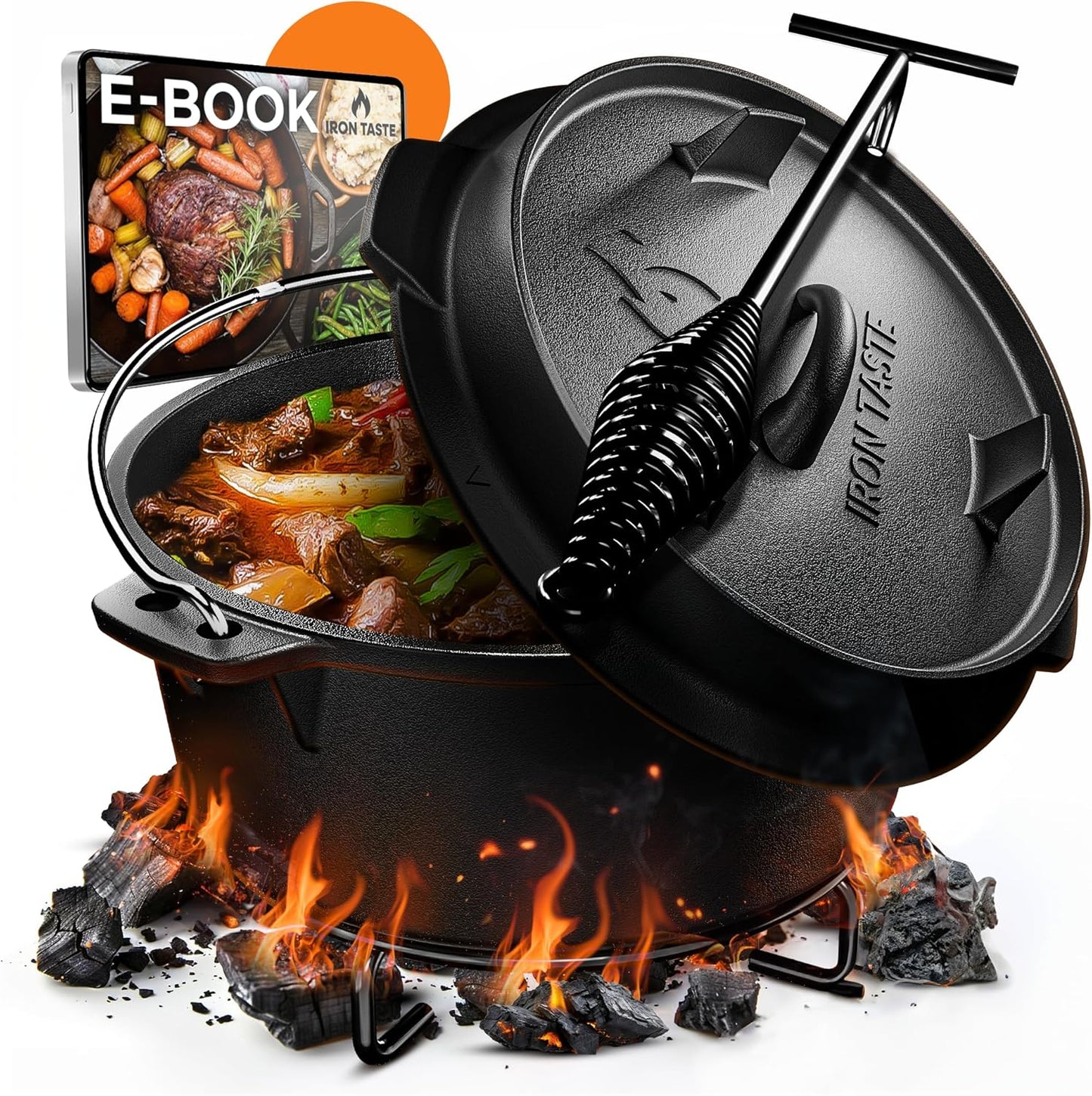 Dutch Oven Set mit Deckelheber & Untersetzer, ohne Füssen / 9 Liter