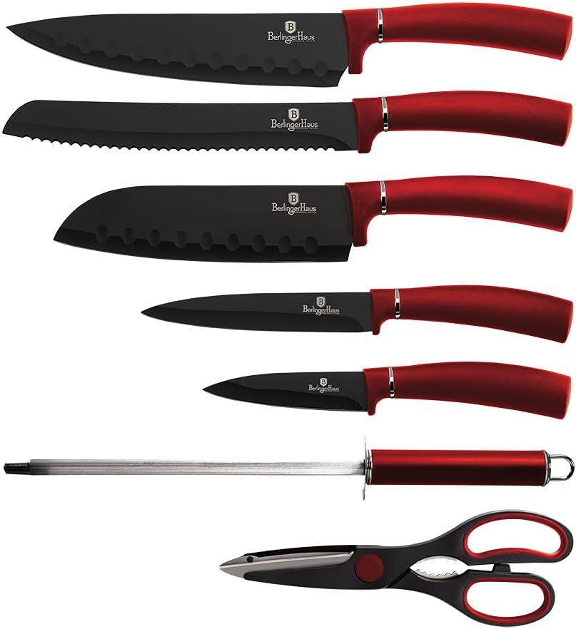 Burgundy 8-teiliges Küchenmesser-Set inkl. Ständer, Rot