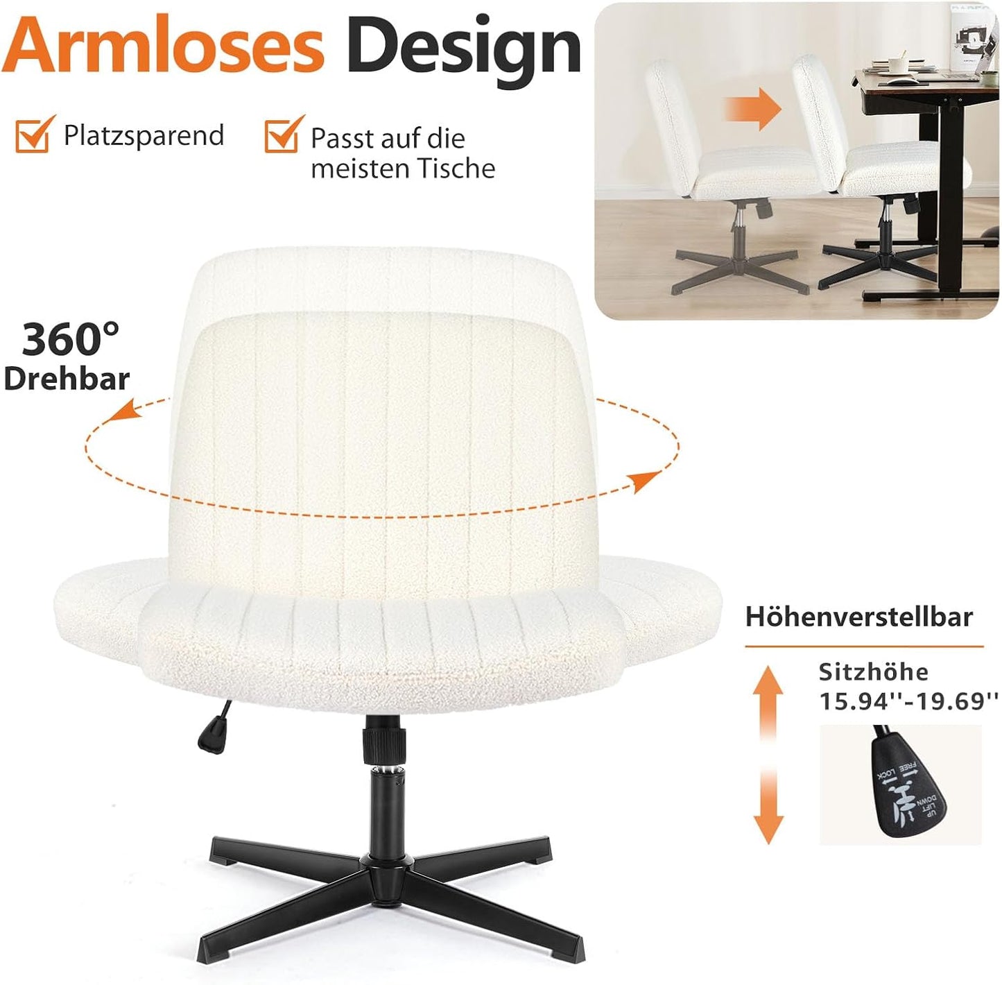 Bürostuhl ohne Armlehnen, Beige Velvet