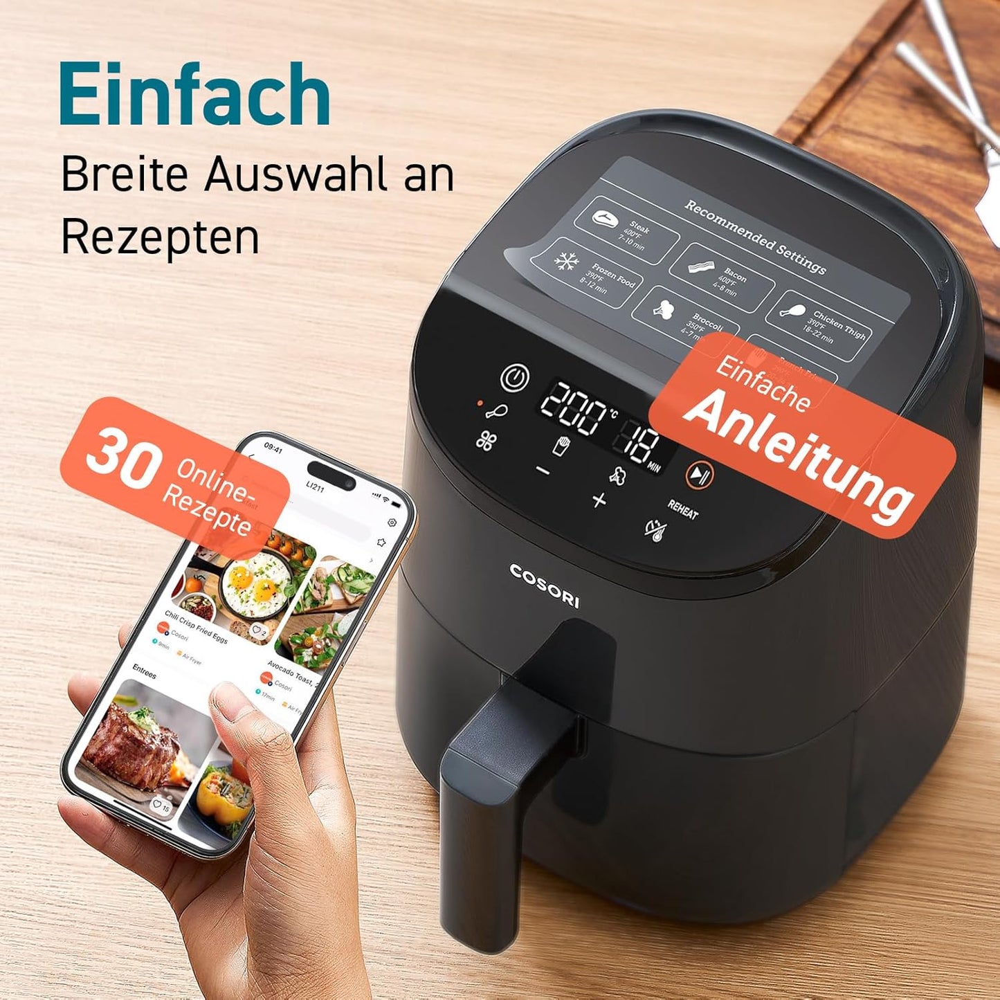 Kompakte Mini-Heissluftfritteuse, Mini 2L
