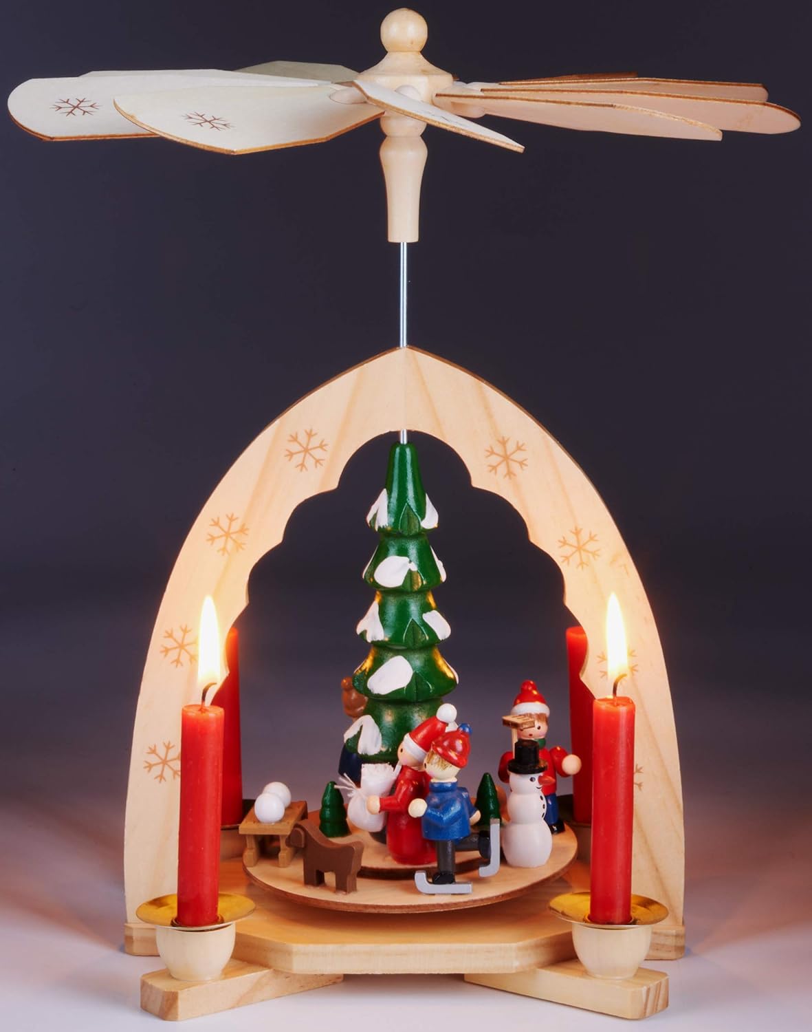 1-stöckige Weihnachtspyramide: Weihnachtsbaum mit Winter Szene, 1-stöckige Weihnachtspyramide aus Holz