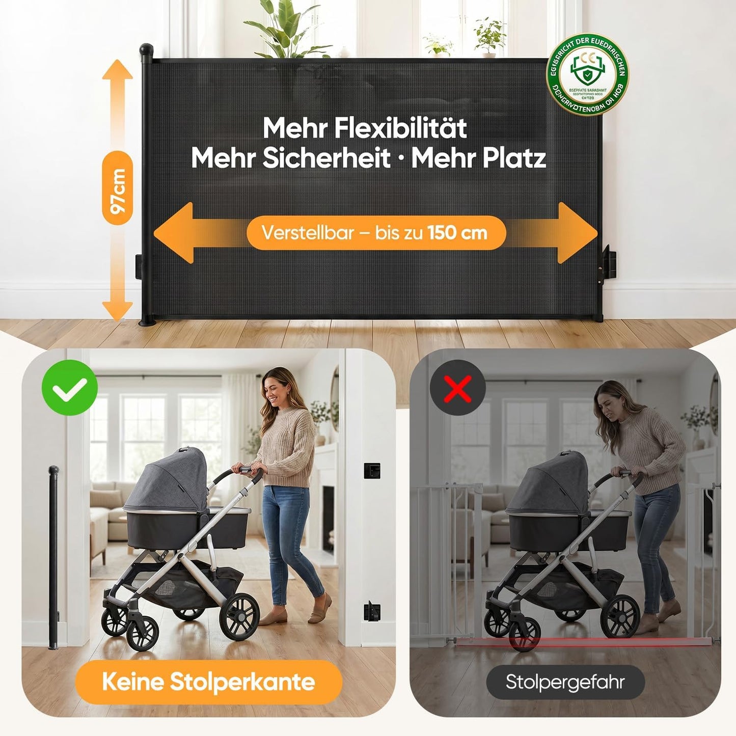 Ausziehbares Treppenschutzgitter 0-150 cm, Schwarz