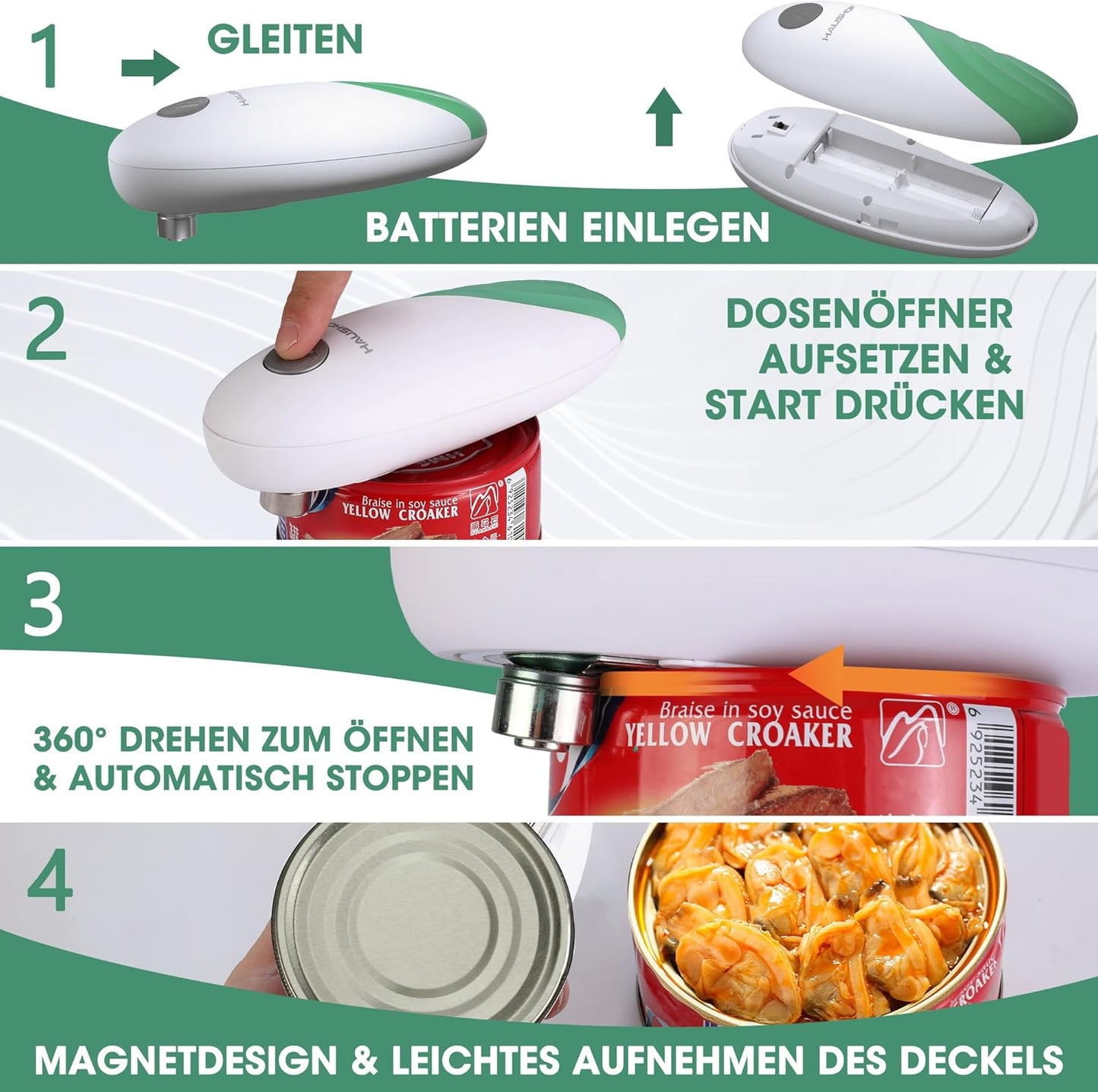 Elektrischer One-Touch-Dosenöffner, Grün