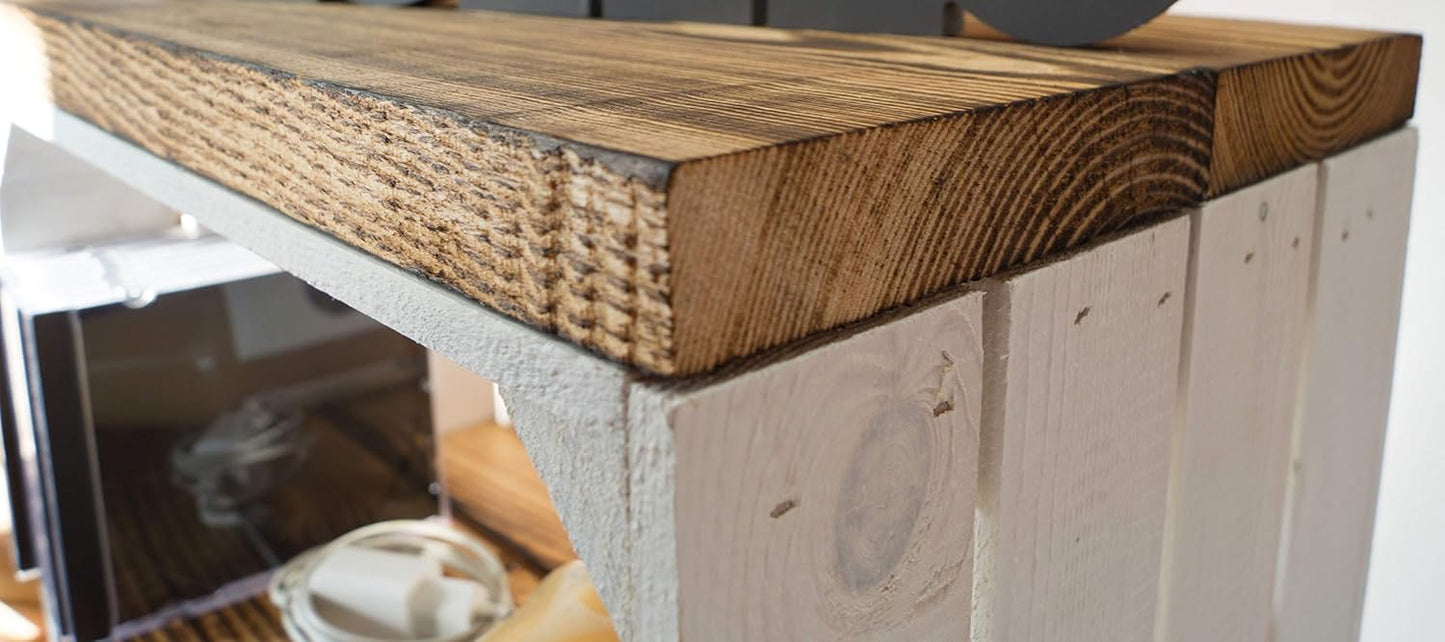 Abstelltisch mit Flaschenablage, Weiss mit Geflammten Planken